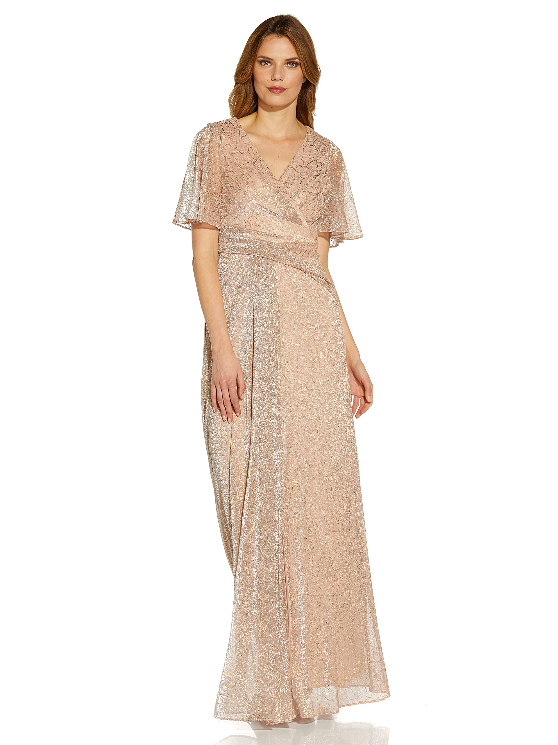 Adrianna Papell Women's Metallic Mesh Draped Gown - Elegant Evening Dress for Prom, Wedding & Formal Events