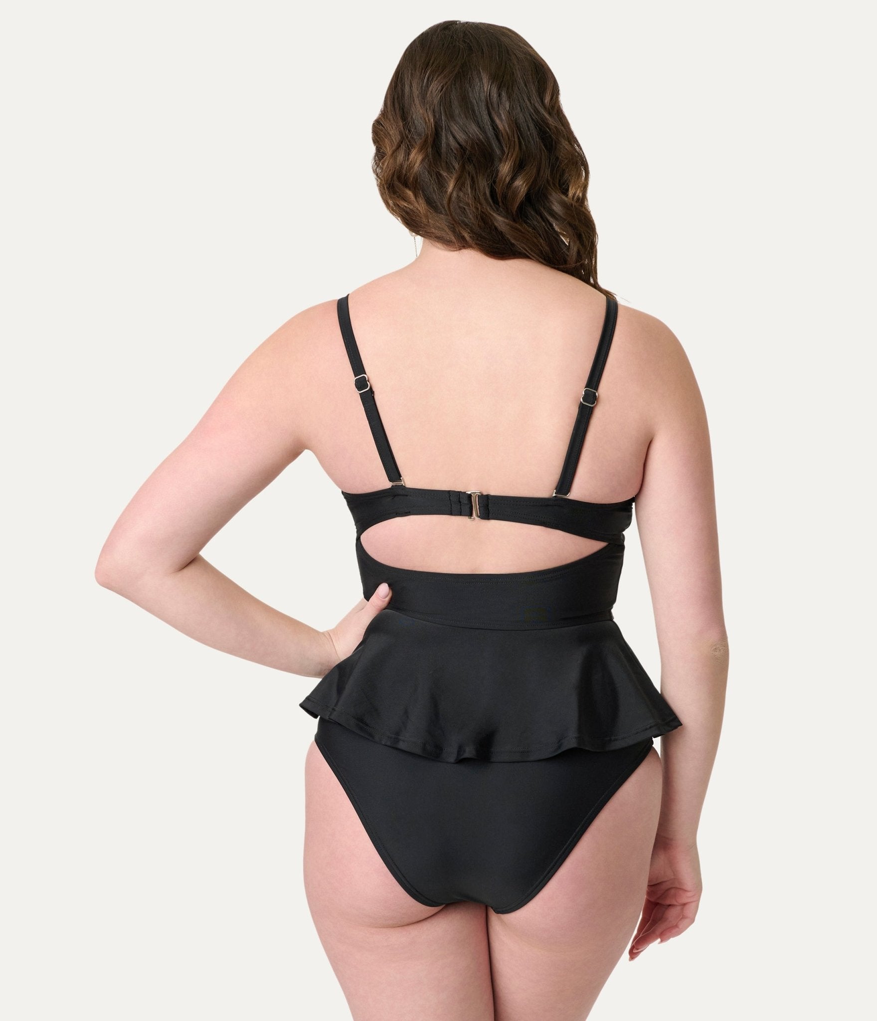 Vintage Black Daphne High Waisted Swim Bottoms for Women - Retro Swimwear for Beach, Pool & Vacation
