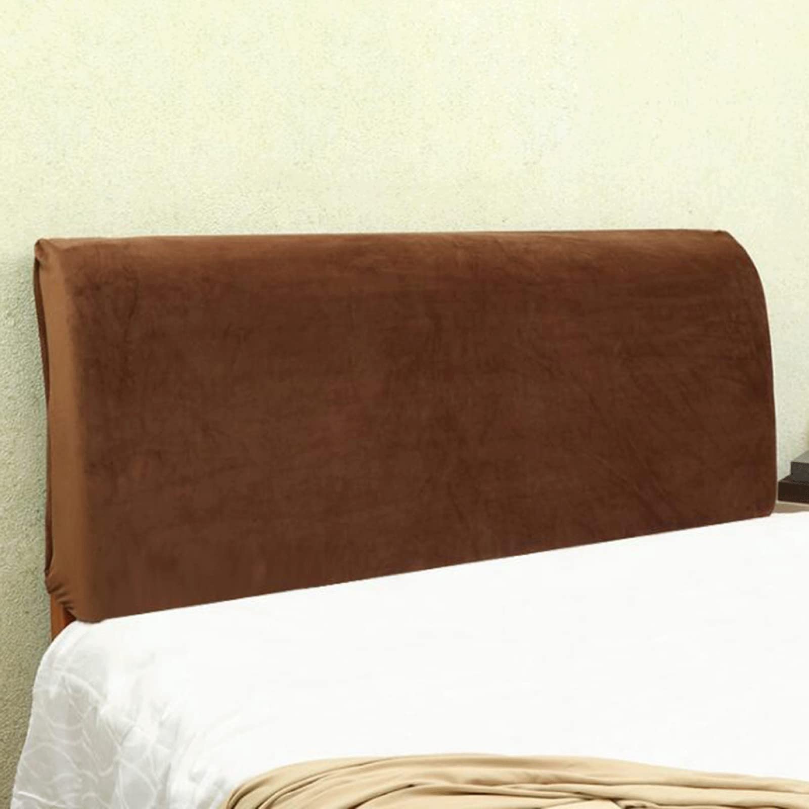 Stretch Velvet Bed Headboard Cover for Queen, King, Single & Double Beds - Solid Color Slipcover Protector & Backrest for Bedroom Decoration (Brown, Fits 150-170cm Headboard Length) - Perfect for Home, Hotel & Airbnb Styling