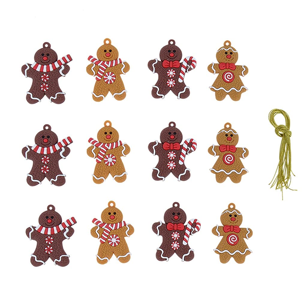 12pcs Gingerbread Man Christmas Tree Ornaments - Soft PVC Hanging Decorations for Xmas Party, Home & Living Room (Multicolor) | Perfect for Holiday Tree Decor, Gift Exchange & Festive Home Styling