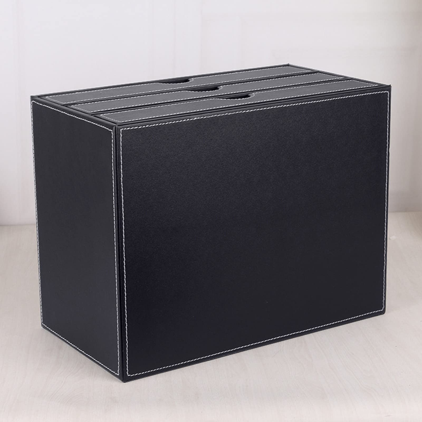 Premium PU Leather Desk Organizer - 3-Drawer A4 File Cabinet for Office & Home Storage (Black)