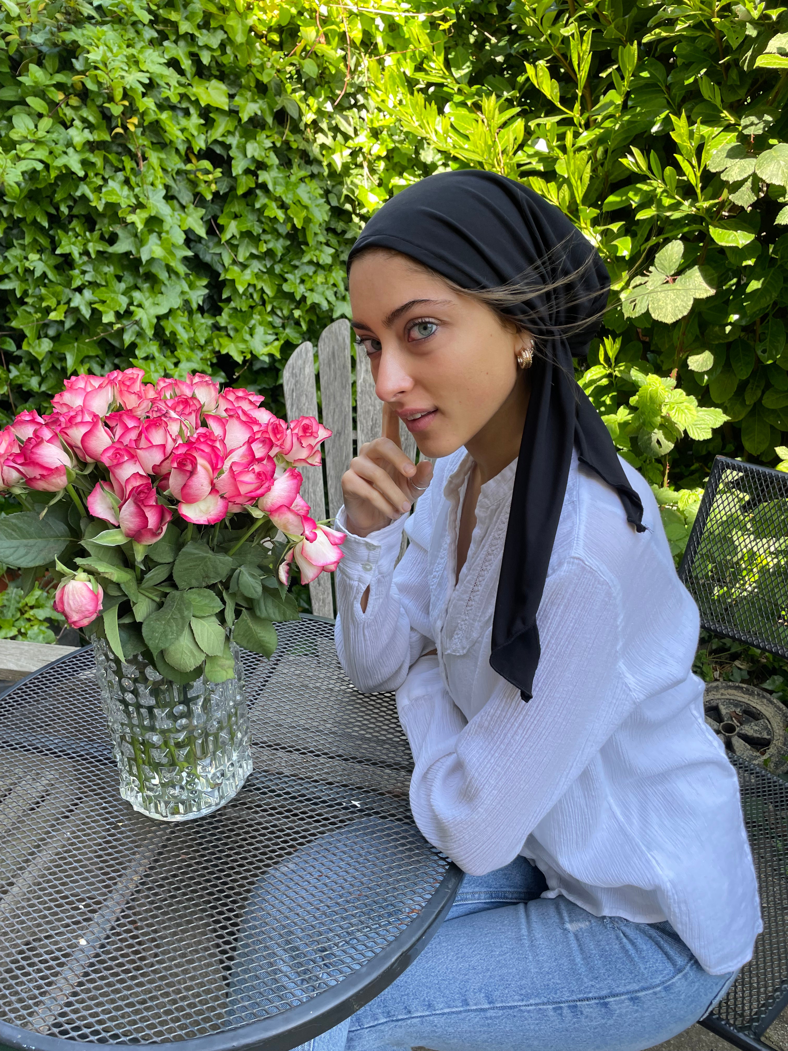 Black Cotton Pre-Tied Tichel Bandana Hijab Scarf for Women - USA Made by Uptown Girl Headwear - Perfect for Daily Wear, Workouts & Modest Fashion
