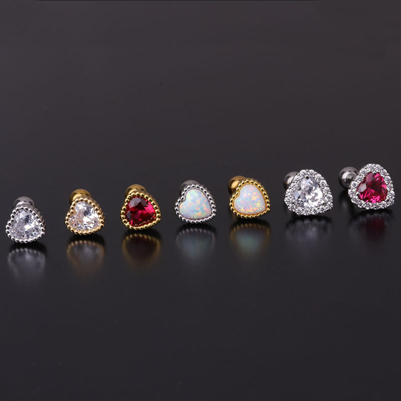 16G Cartilage Tiny Stud Earrings - Ruby Heart Earrings for Women | HSPJ290 | Perfect for Valentine's Day, Anniversary Gifts & Everyday Elegant Wear