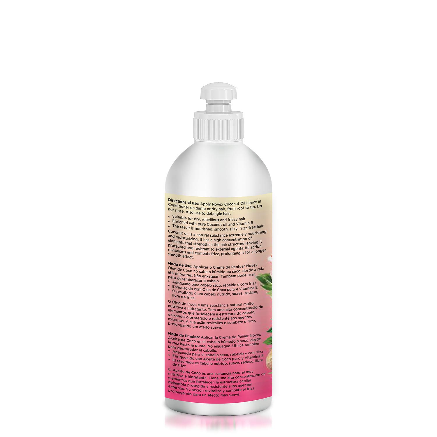 Novex Coconut Oil Leave-In Conditioner 10.5 oz - 100% Pure Organic Coconut Oil Infused Hair Treatment for Dry, Damaged & Curly Hair - Hydrating & Frizz Control for Salon-Quality Results at Home