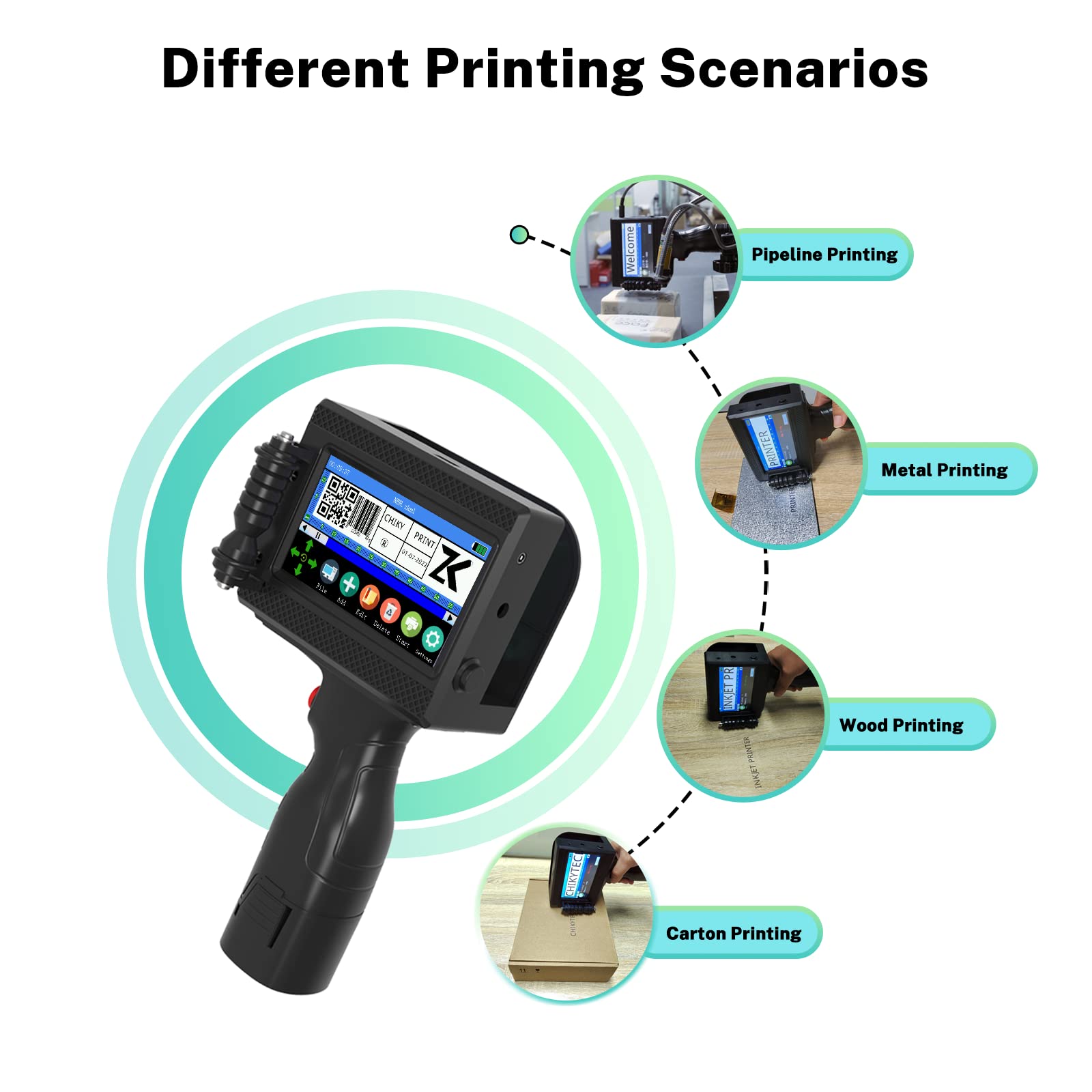 CHIKYTECH ZK-1690 Portable Handheld Inkjet Printer with 4.3