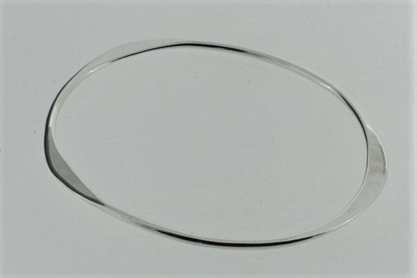 Sterling Silver Flattened Oval Bangle Bracelet for Women - Elegant & Minimalist Jewelry for Everyday Wear, Parties & Gifts