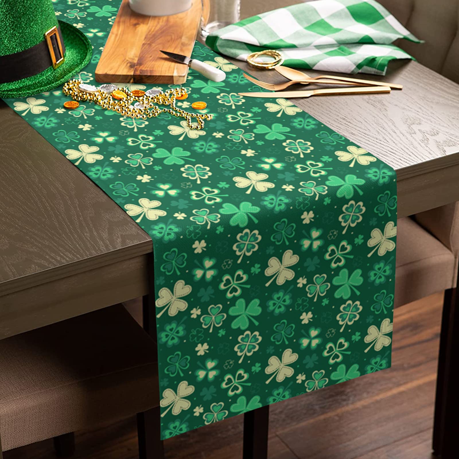 Lucky Green Shamrock Table Runner - 14