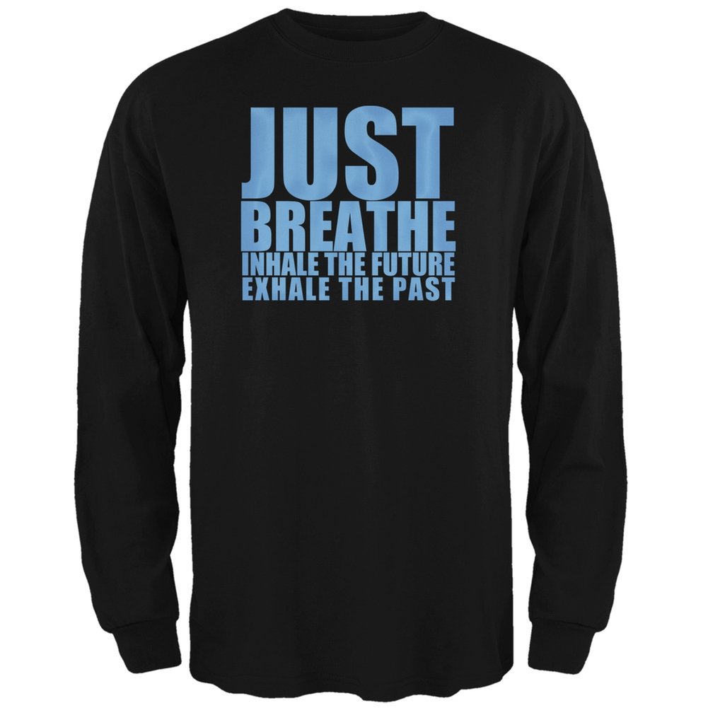Old Glory Just Breathe Meditation Inspirational Black Long Sleeve T-Shirt for Men & Women - Yoga, Mindfulness & Relaxation Wear