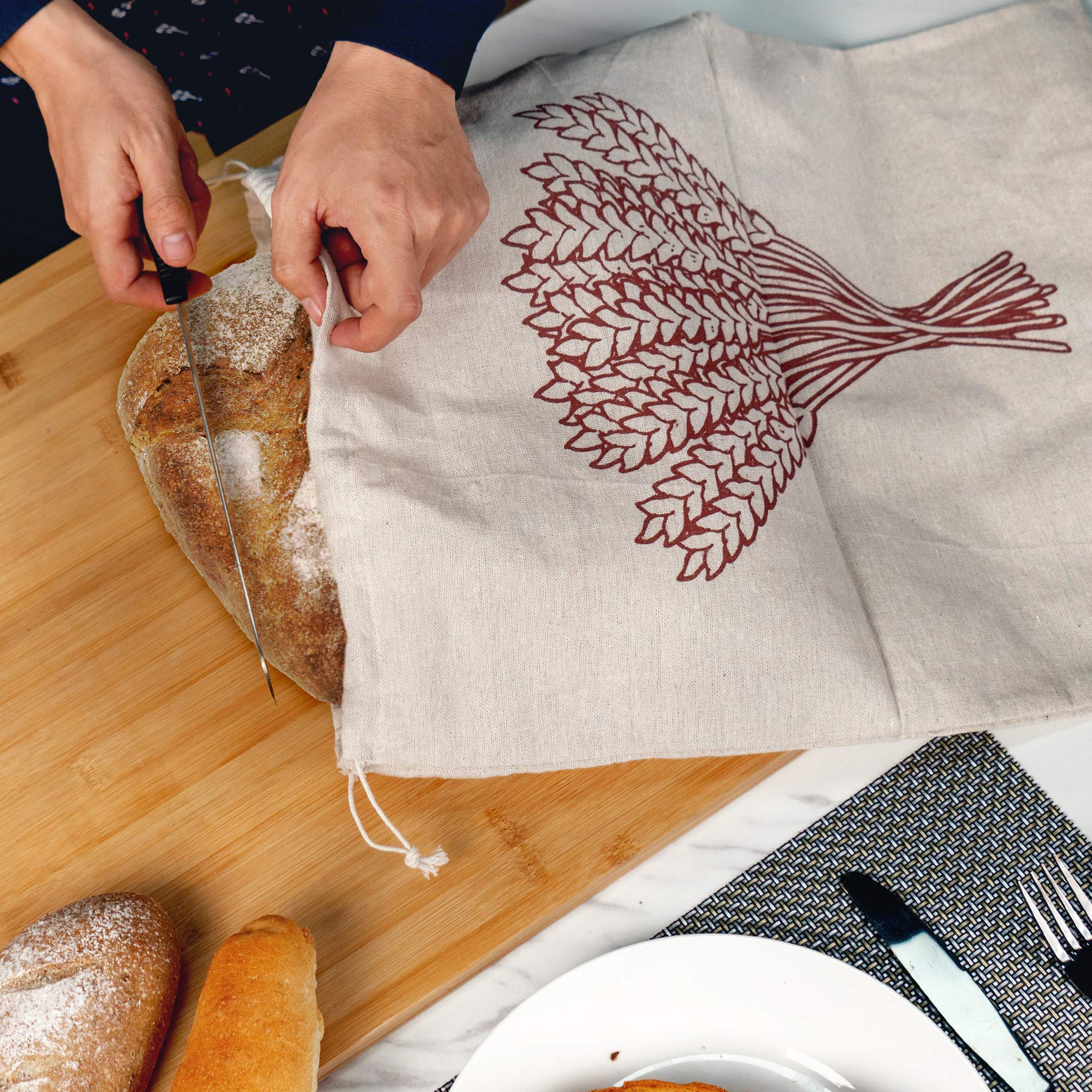 Organic Linen Bread Bags - Set of 4 Large & XL Unbleached Reusable Drawstring Bags for Homemade Artisan Bread, Loaf Storage & Food Preservation | Perfect Eco-Friendly Gift for Bakers & Kitchen Use for Picnics, Farmers Markets & Home Baking