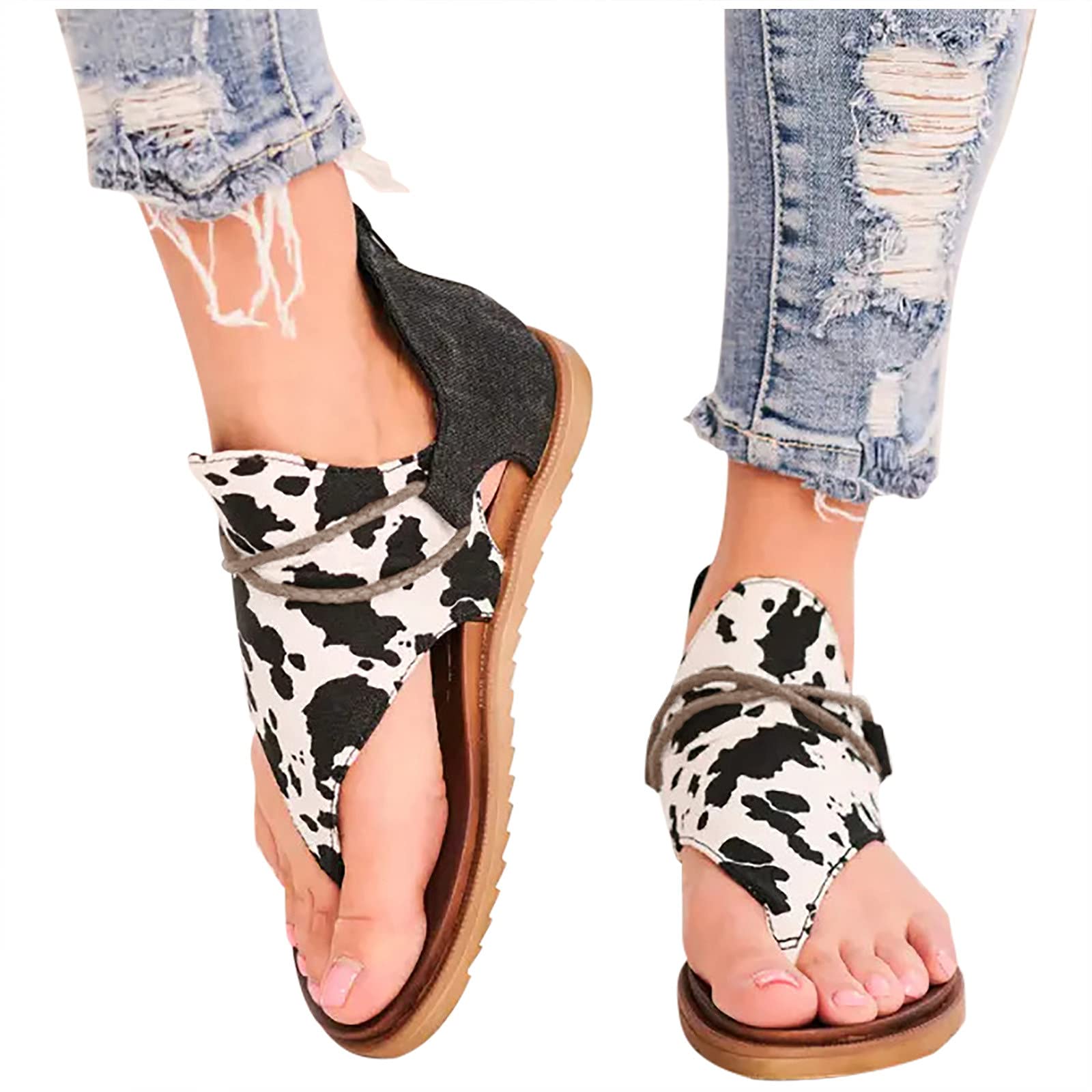 Women's Comfortable Flat Sandals - Stylish Cow Print Flip Flops for Summer | Beach, Pool, Vacation & Casual Wear