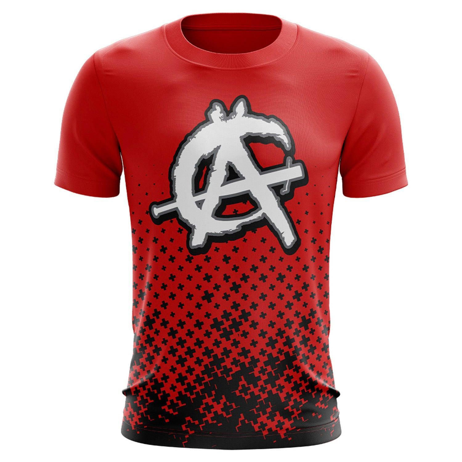 Anarchy Bat Company Short Sleeve T-Shirt - Red & Black Graphic Tee for Men | Punk Rock Streetwear | Perfect for Concerts, Festivals & Casual Wear