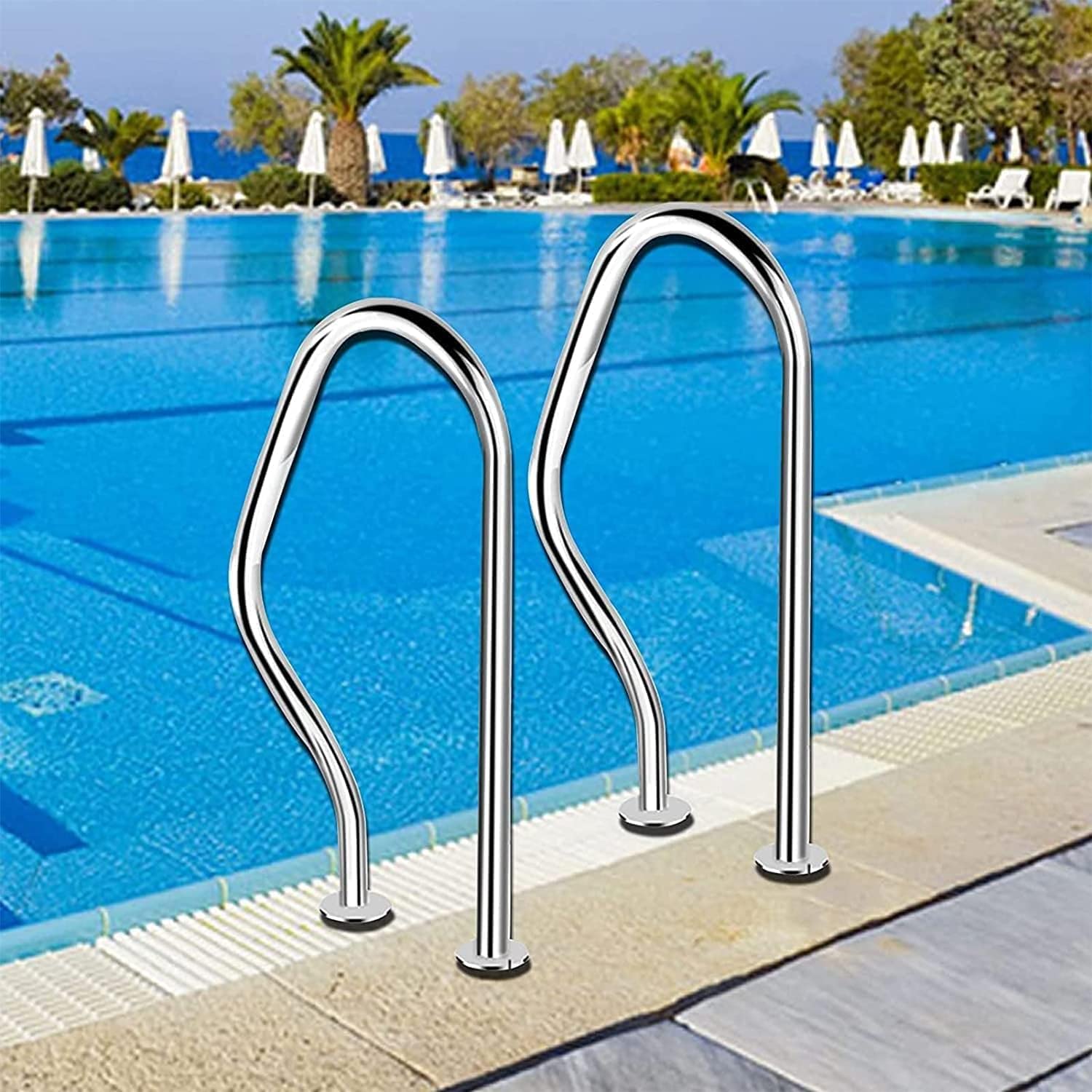 Pool Handrails Set of 1 - Stainless Steel Swimming Pool Railing for Inground Pools & Steps, 250kg Heavy-Duty Load Capacity - Ideal for Safety & Accessibility in Backyard, Residential & Commercial Pools