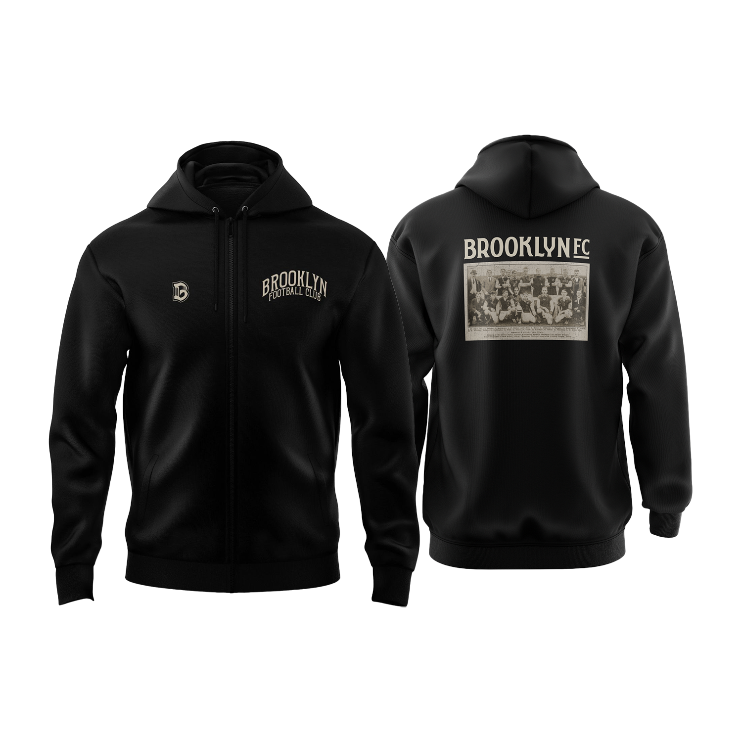Brooklyn FC Soccer Retro Black Full Zip Up Jacket - Vintage Football Jacket for Men & Women - Perfect for Match Days, Training & Casual Wear