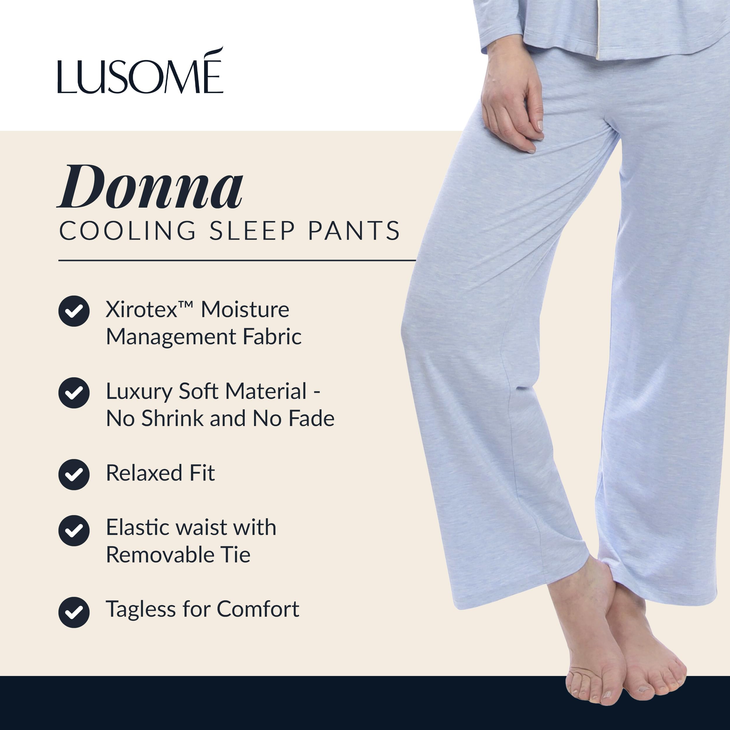 Lusome Women's Cooling Sleep Pants for Hot Flashes & Night Sweats - Breathable Pajama Pants for Hot Sleepers - Perfect for Summer Nights & Menopause Relief