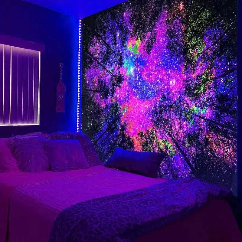 Rainbow Forest Glow in the Dark UV Tapestry - Psychedelic Blacklight Wall Art Decor for Bedroom, Living Room & Party Decorations