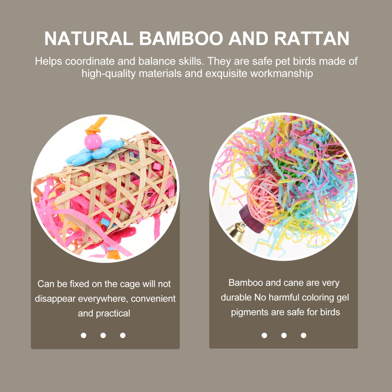 Balacoo 5pcs Bird Chewing Toys - Natural Rattan Perch for Parrot, Sparrow, Parakeet, Canary & Cockatiel - Colorful Cage Biting Toys for Mental Stimulation & Beak Health | Perfect for Small Birds Playtime & Cage Enrichment