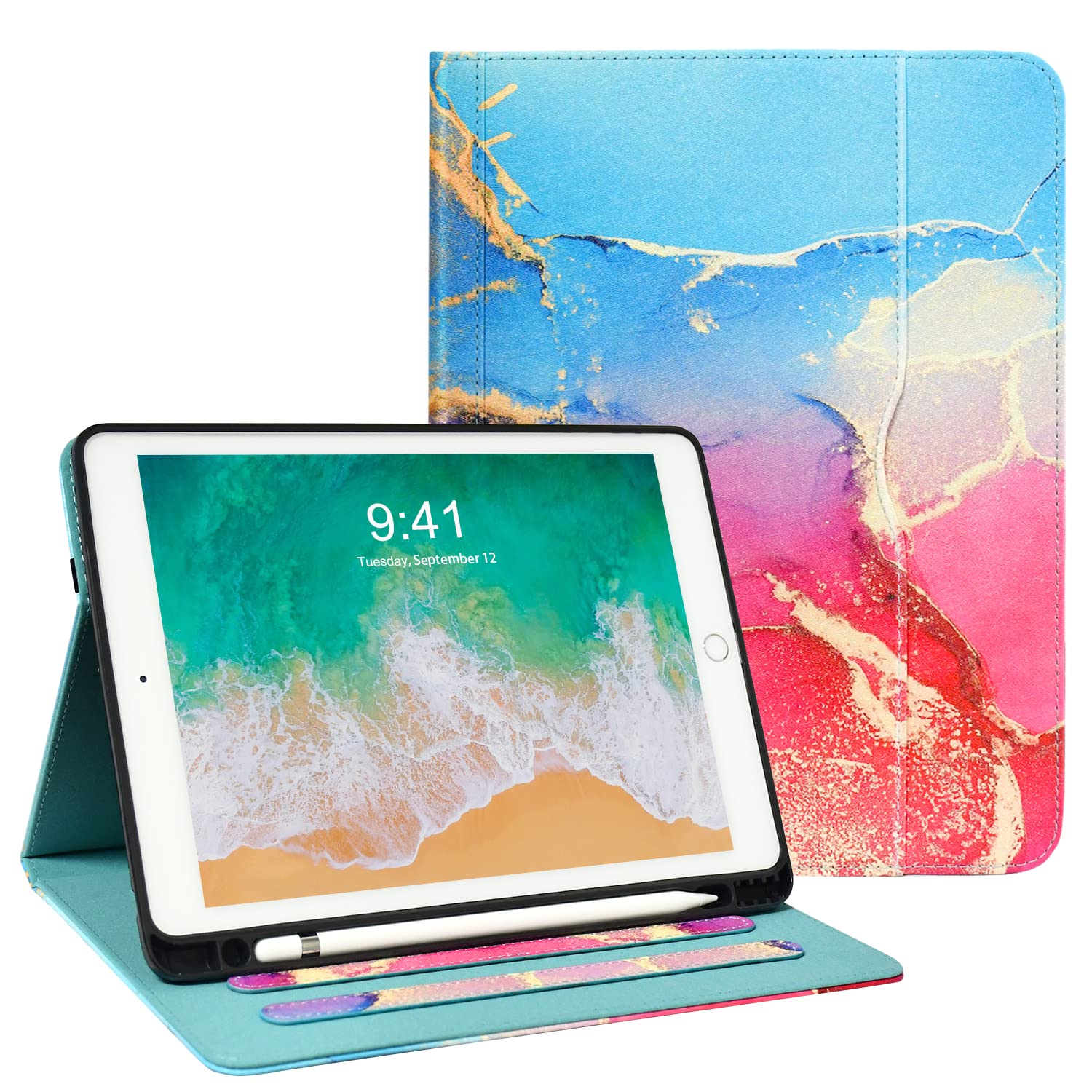 Premium Leather Folio Case for iPad 6th/5th Gen (2018/2017), iPad Air 2 (2014), iPad Air (2013) & iPad Pro 9.7