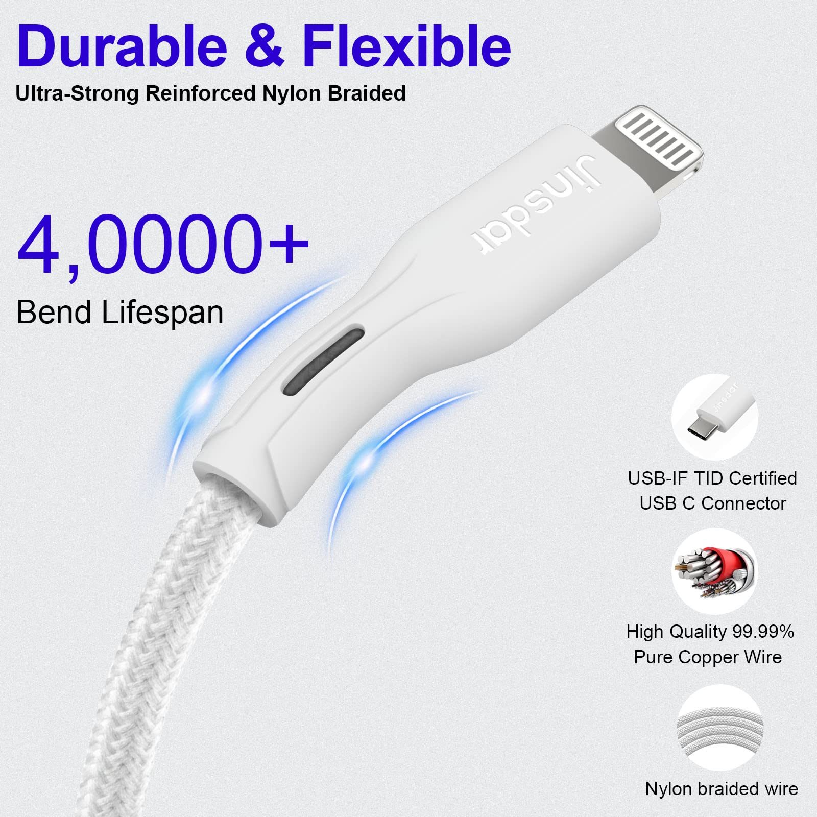 MFi Certified USB C to Lightning Cable 6FT - Fast Charging Braided Cord for iPhone 14 13 12 11 Pro Max X XS XR 8 Plus & iPad Air Mini - Durable Charger for Home, Office, Car and Travel