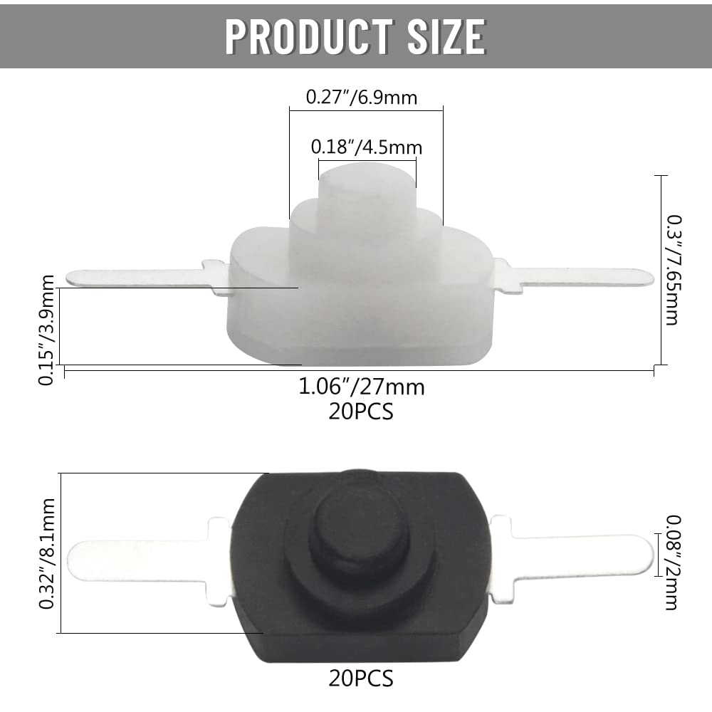 WMYCONGCONG 40 PCS Latching Push Button Switch - DC 30V 1A Self-Locking Mini On/Off Switch for Flashlights, Lamps & DIY Projects (White & Black) - Perfect for Home, Workshop & Electrical Repairs