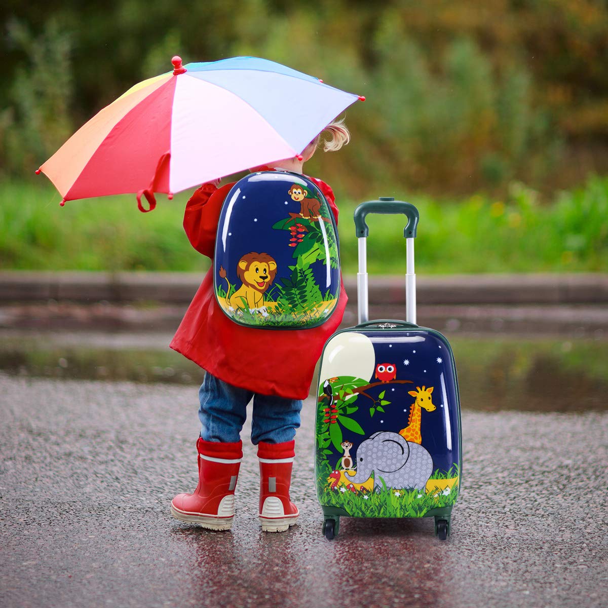 GYMAX Kids Carry On Luggage Set - 12