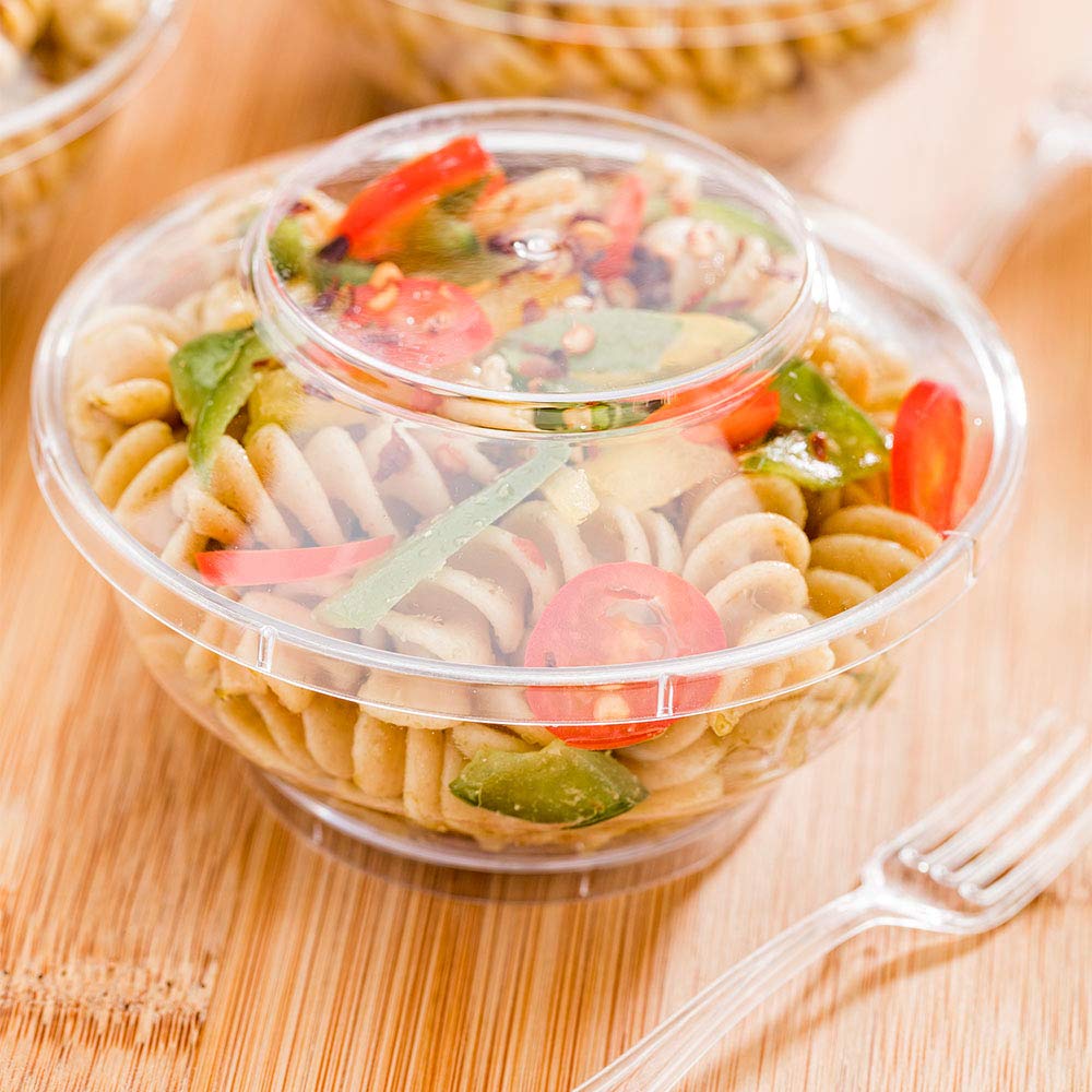Restaurantware 6 oz Clear Plastic Deli Cups with Lids - 100 Pack of Sturdy Disposable Round Containers for Snacks, Appetizers & Fruit | Perfect for Catering, Takeout & Food Storage