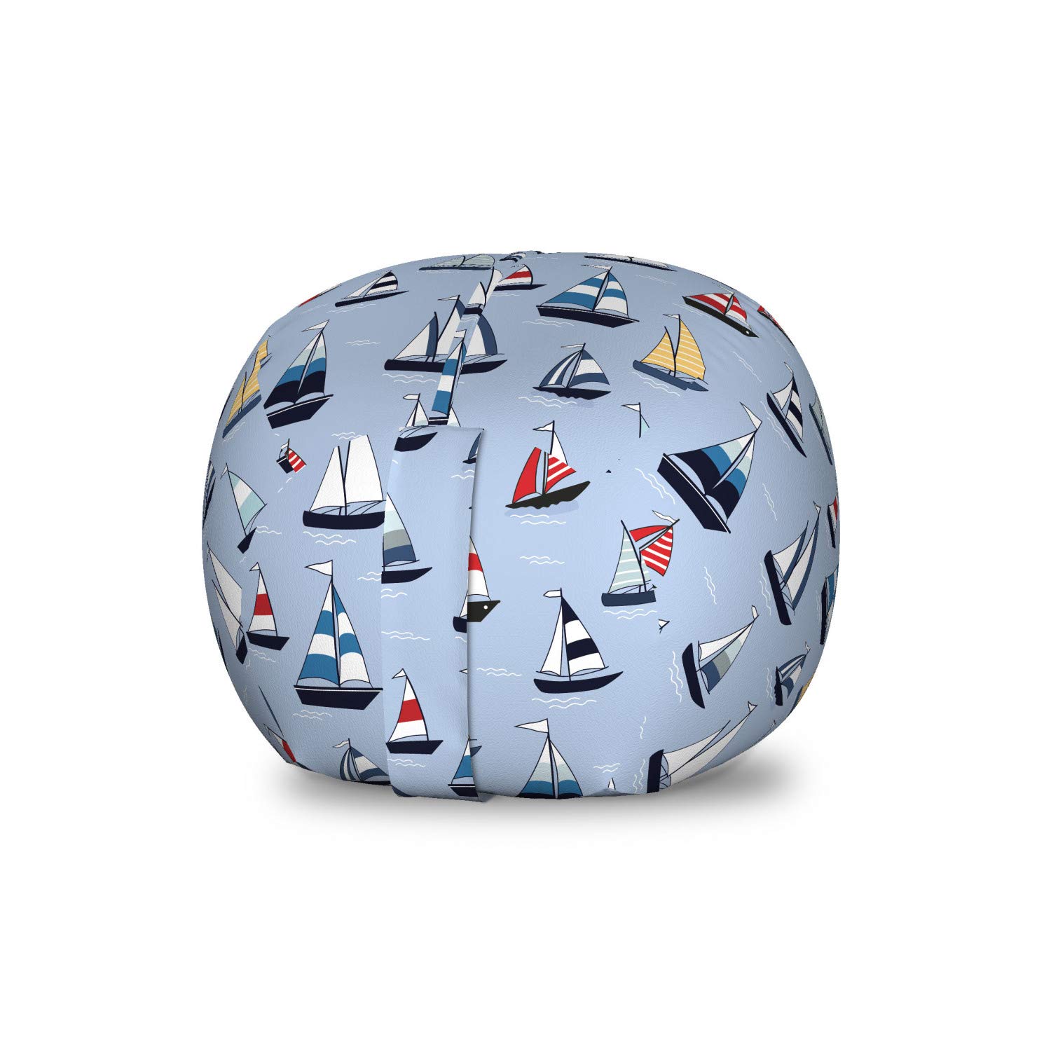 Ambesonne Sailing Themed Storage Toy Bag Chair - Marine Sailboat Race Design, Washable Stuffed Animal Organizer for Kids Room, Small Multicolor Toy Storage with Open Sea Illustration | Perfect for Nursery, Playroom & Bedroom Organization