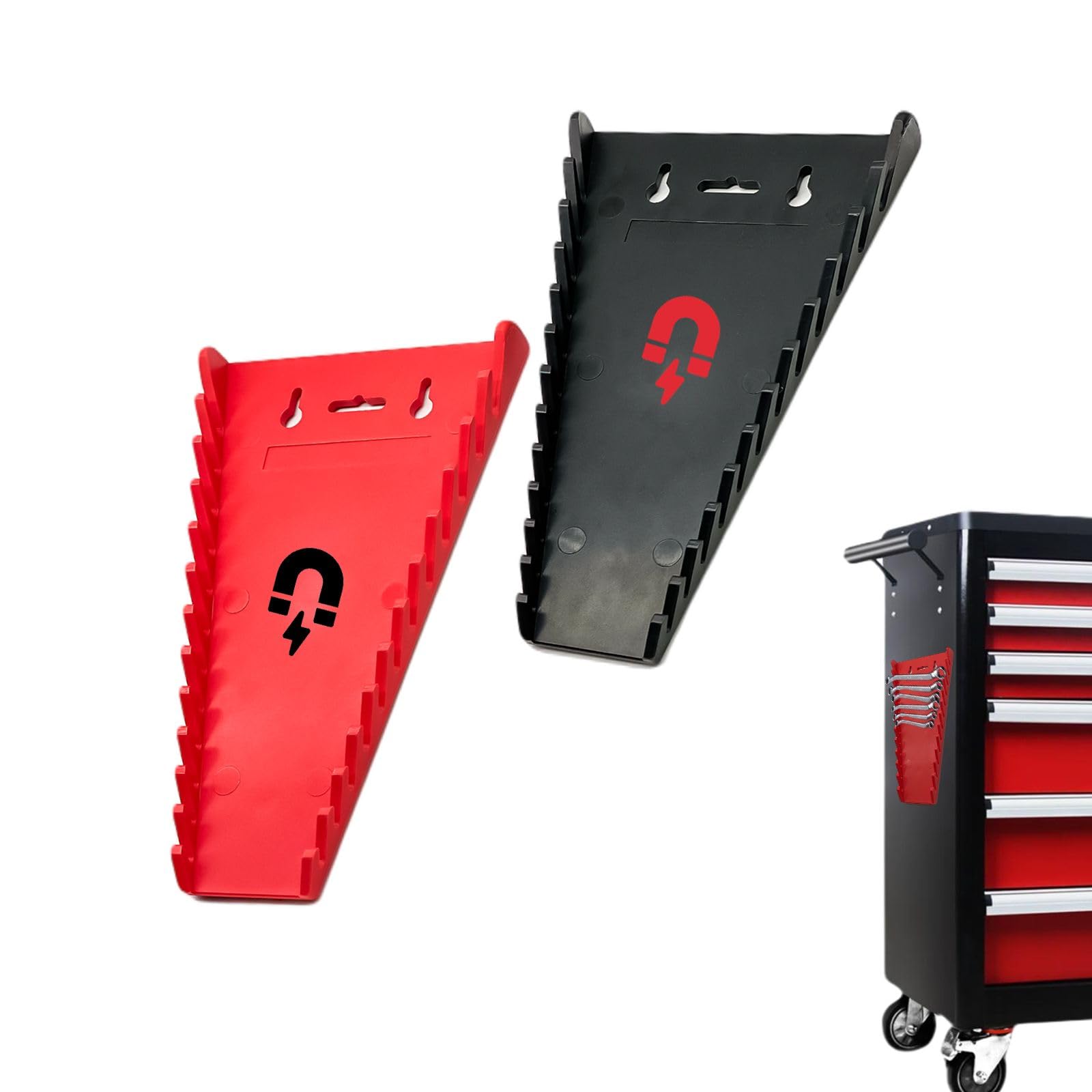 **Magnetic Wrench Organizer Set - 2-Piece Red & Black Tool Holder for Wrenches & Sockets | Heavy-Duty Workshop & Garage Storage Solution**