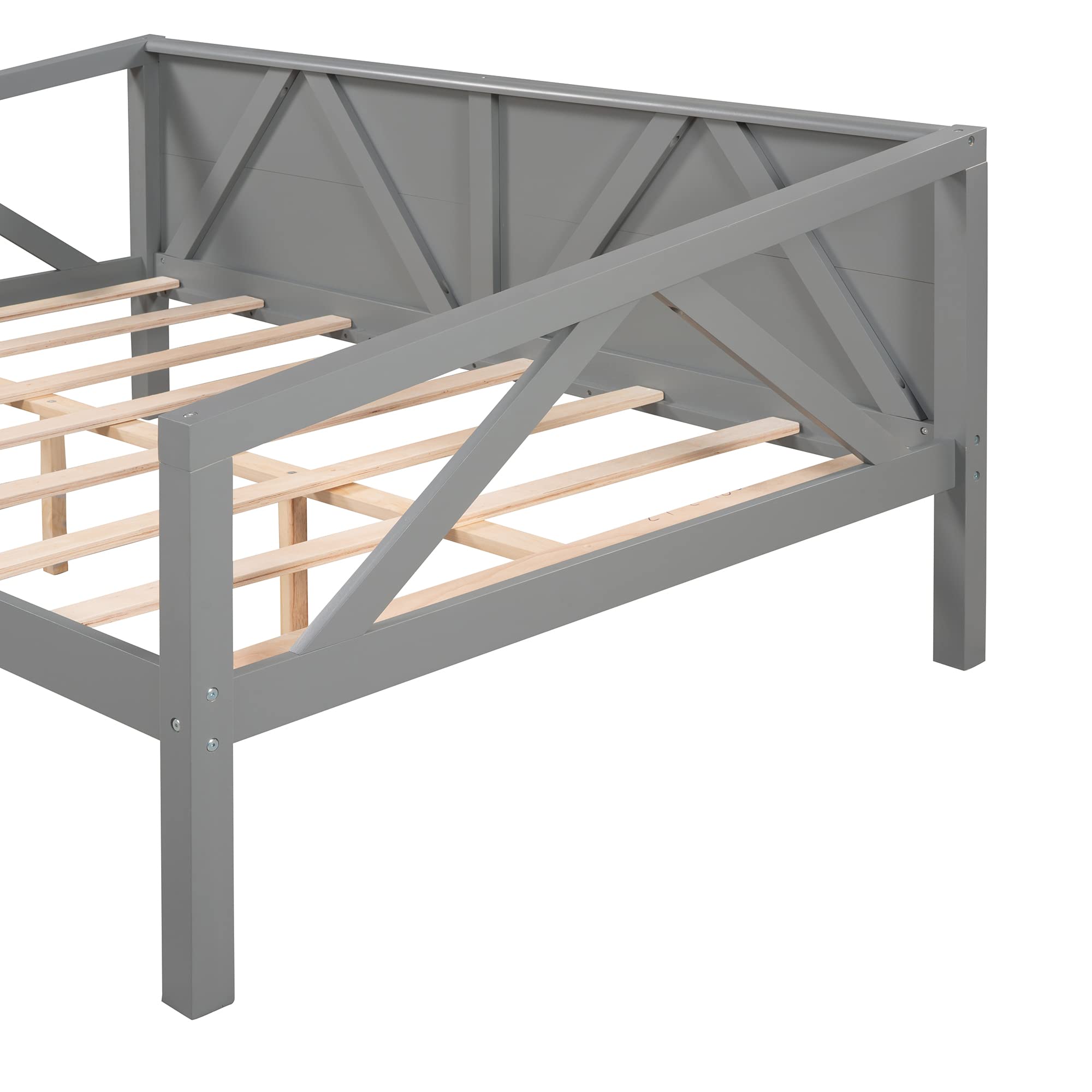 Bellemave Full Size Wooden Daybed Frame with Solid Wood Slats - Sturdy Dual-Use Sofa Bed for Bedroom & Living Room - No Box Spring Required (Gray) - Perfect for Guest Rooms, Small Spaces & Home Offices