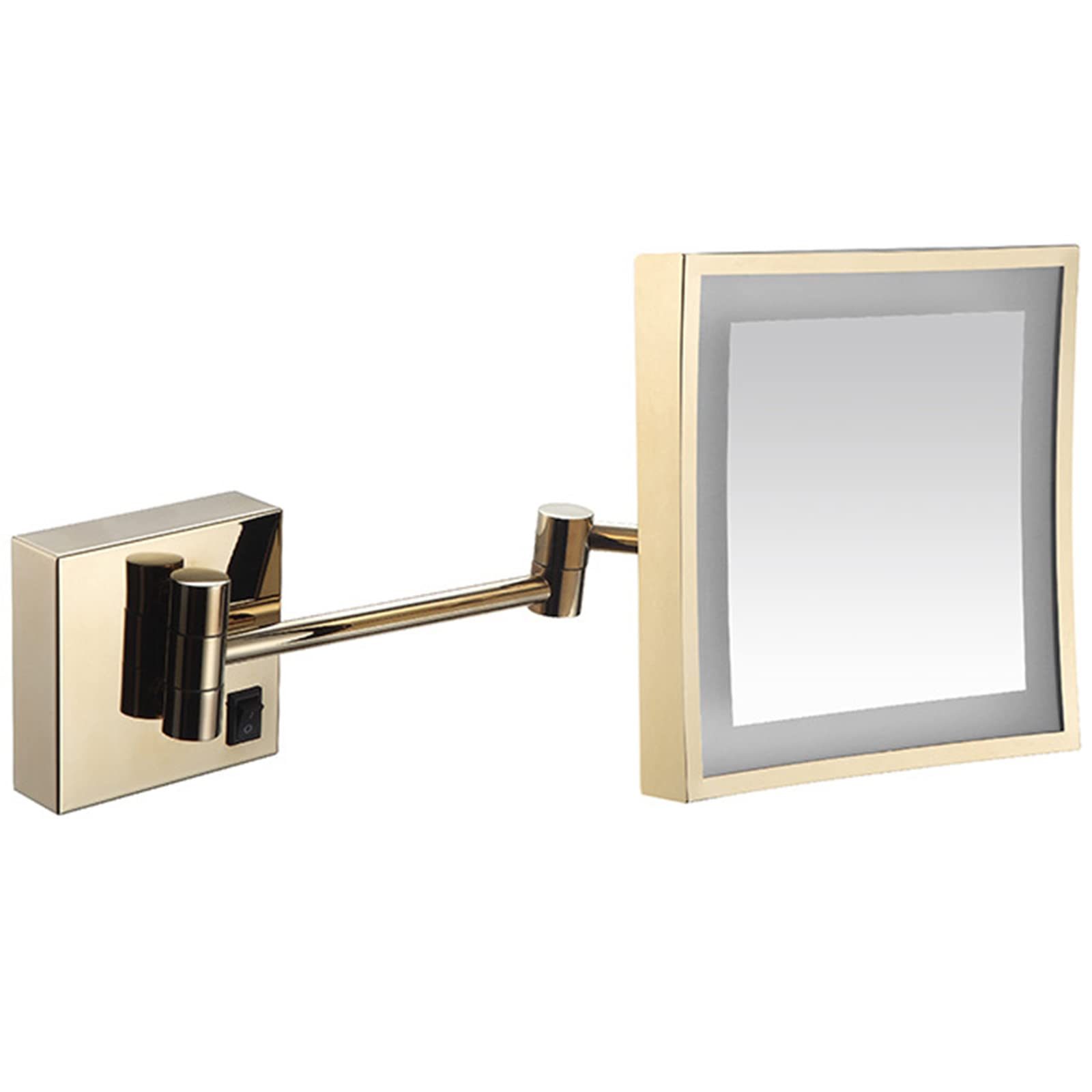 LED Bathroom Makeup Mirror with Lights - 3X Magnification, Square Wall Mounted Vanity Mirror, Rotatable & Extendable Shaving Mirror with Brass Plug (Gold Color) - Perfect for Makeup Application, Grooming & Skincare Routine