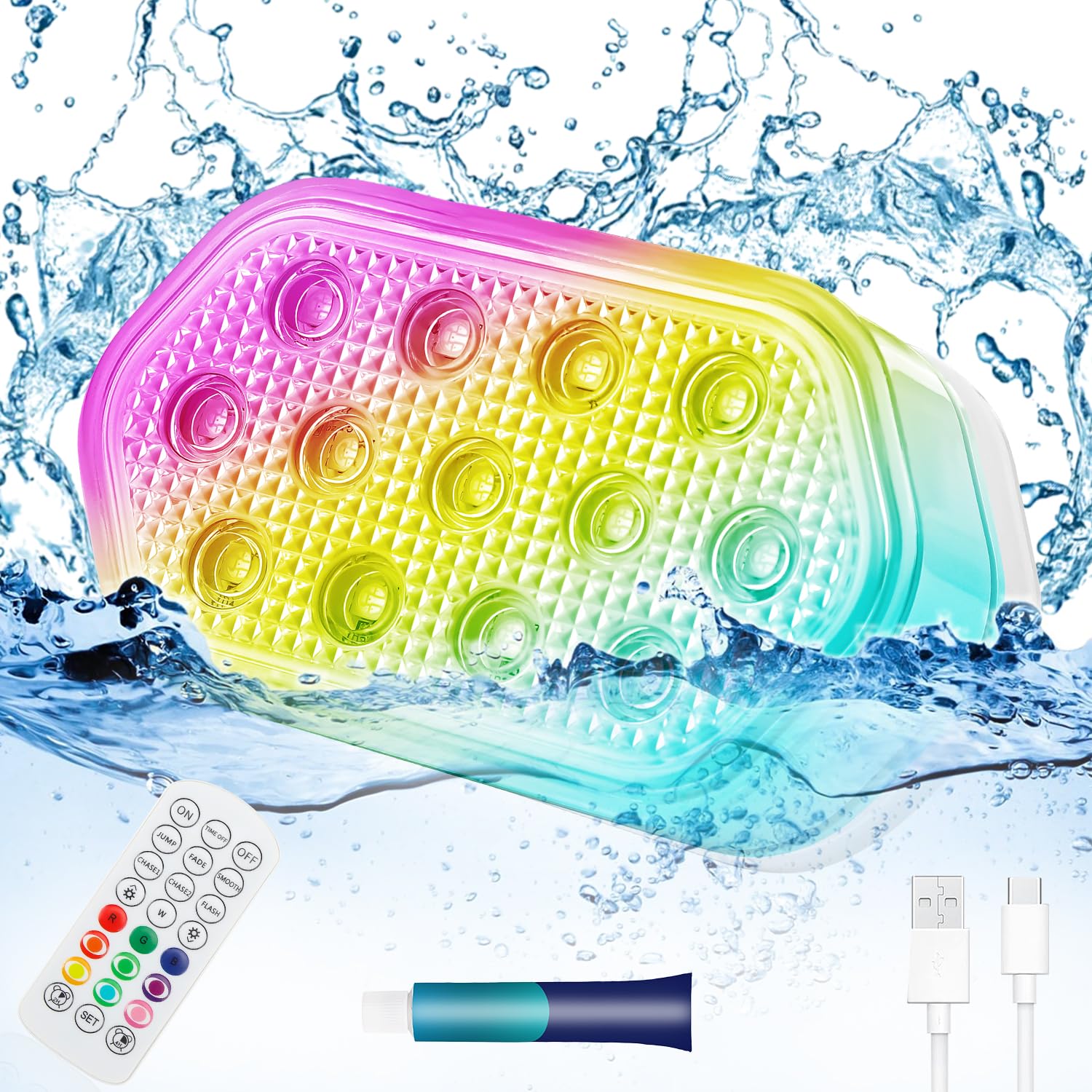 Rechargeable Submersible LED Pool Lights with Remote Control - 2600mAh Battery, IP68 Waterproof, 16 Color Changing Underwater Lights for Inground Pools, Hot Tubs, and Baths (1 Pack) - Perfect for Night Swimming, Spa Relaxation, and Backyard Decor
