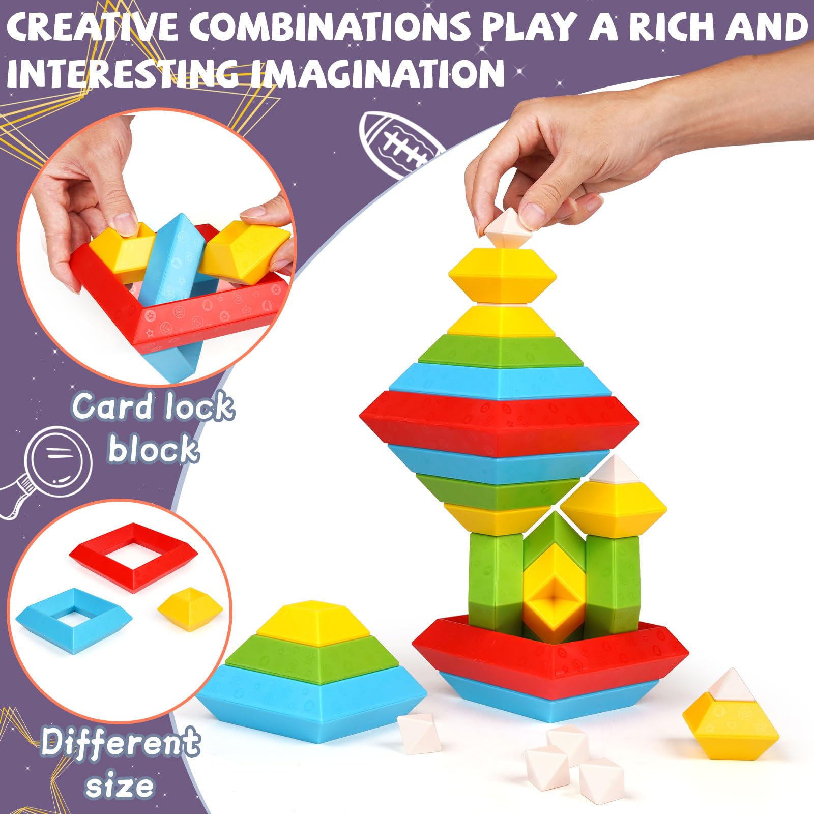 Agirlgle 3-in-1 Stacking Building Blocks - Montessori Educational Toys for Toddlers | STEM Sensory Learning Pyramid, Changing Cube & Puzzle Geometric Blocks | Preschool Activities, Birthday Gifts for Kids | Perfect for Classroom, Daycare & Home Playtime