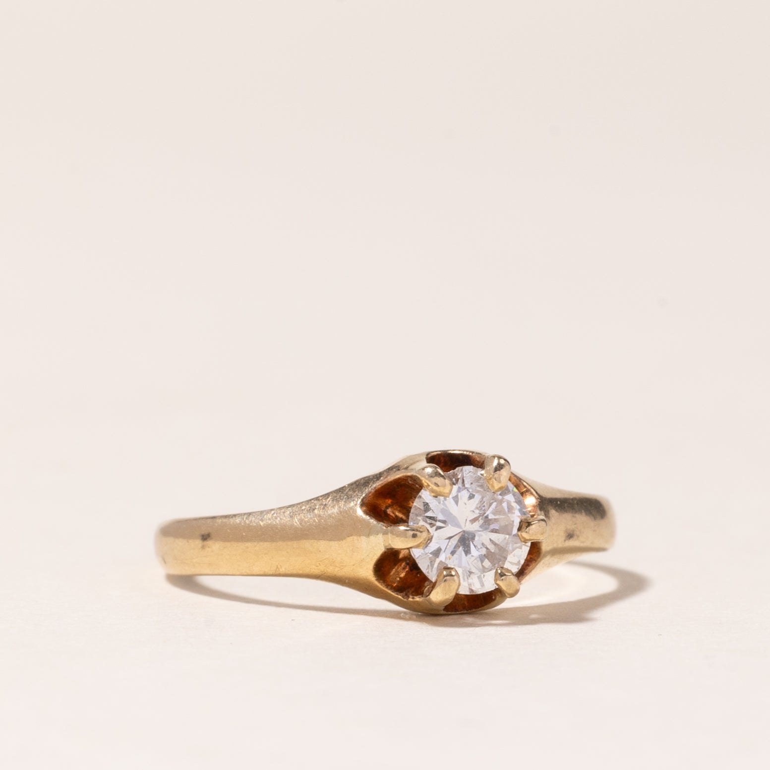 Vintage 14K Yellow Gold Solitaire Diamond Engagement Ring | 0.35ct Round Cut Diamond | Size 5.5 | Wedding Proposal, Anniversary Gift, Bridal Jewelry