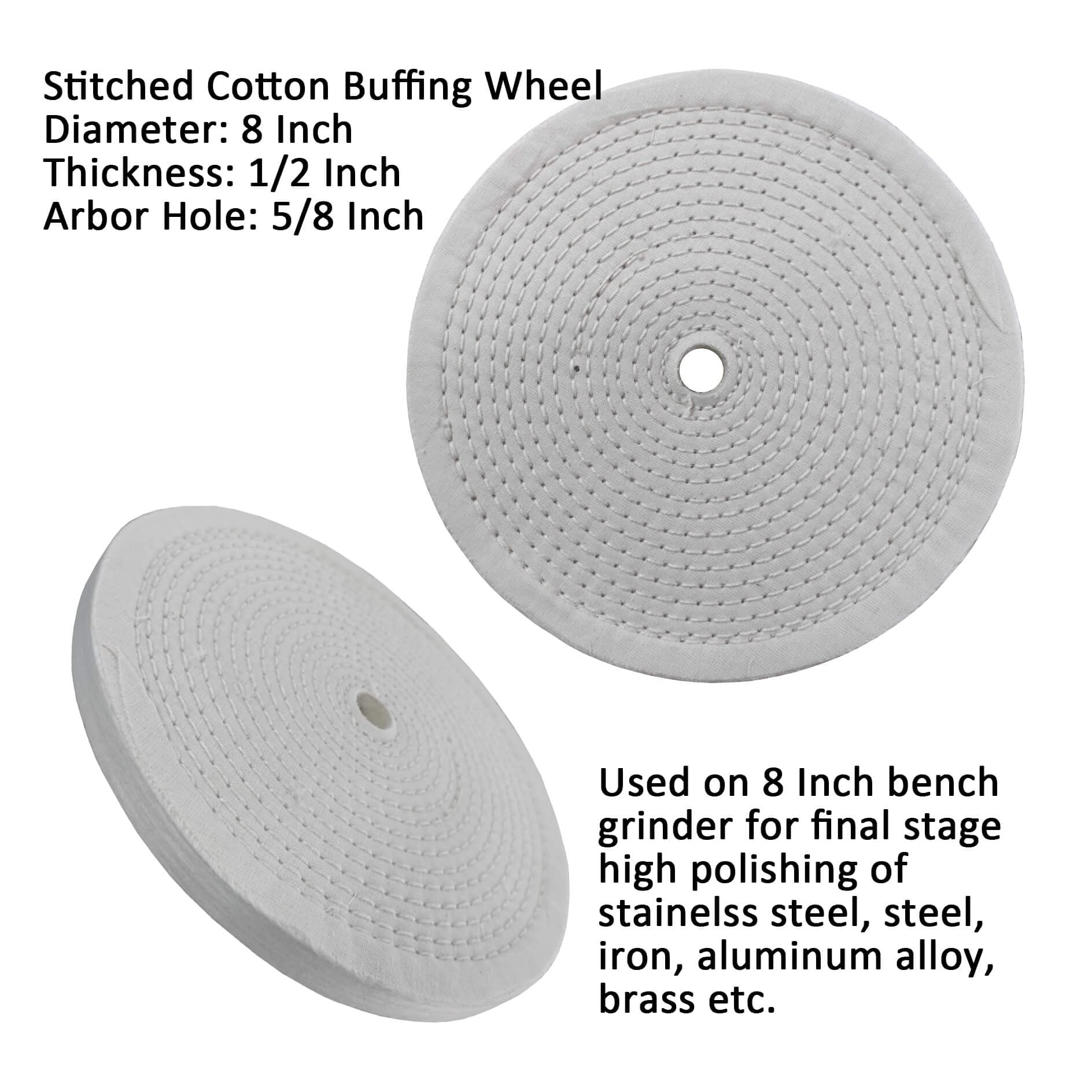 PURUI 2-Pack 8 Inch White Cotton Polishing Buffing Wheels for Bench Grinder - Spiral Sewn with 5/8