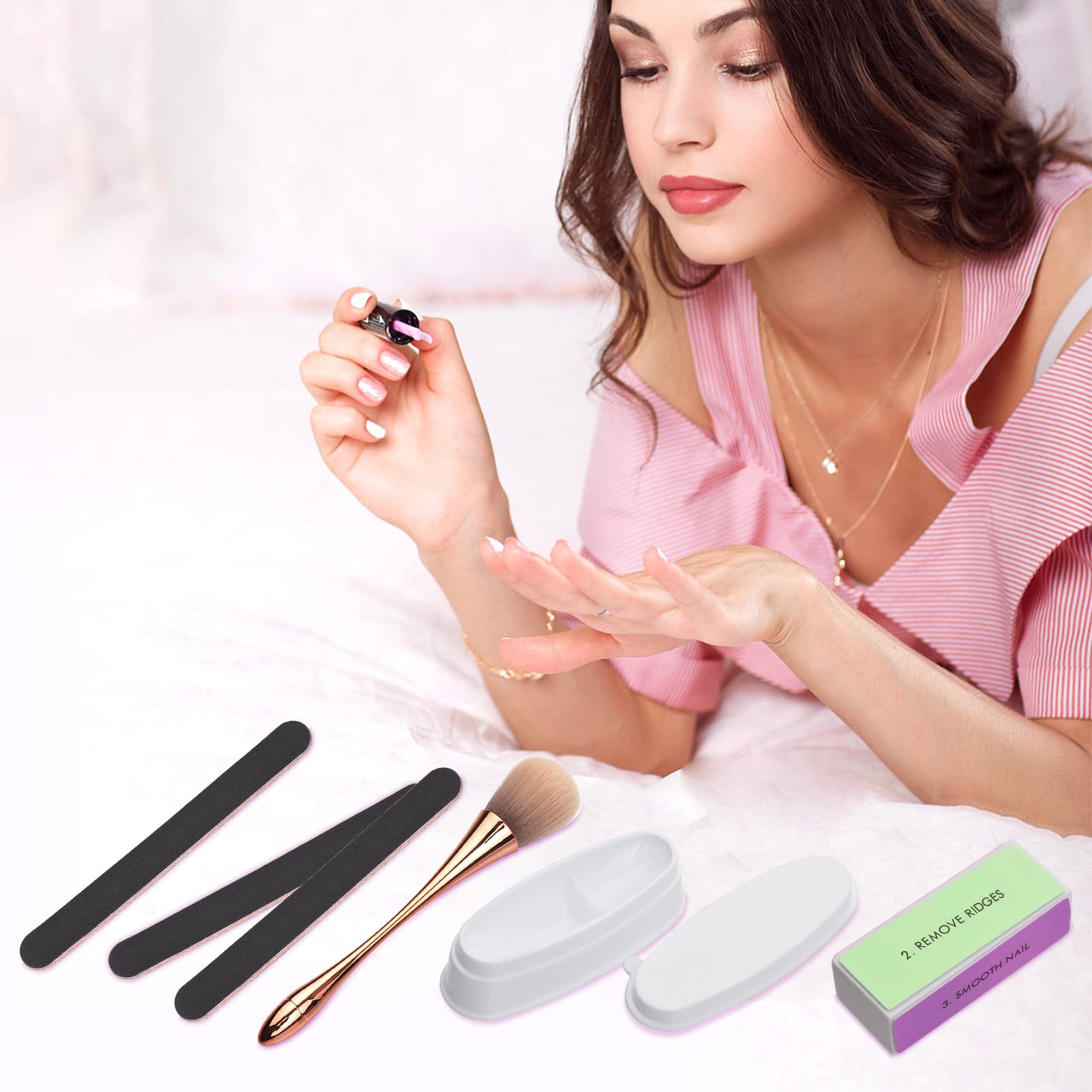 Ubersweet® 6PCS Dip Powder Nail Kit - Professional Nail Tray, Files, Buffer Set, Dipping Powder Holder, Duster Brush & 4-Sided Buffer for Salon-Quality DIY Manicures at Home | Perfect for Nail Art, Acrylics & Gel Extensions