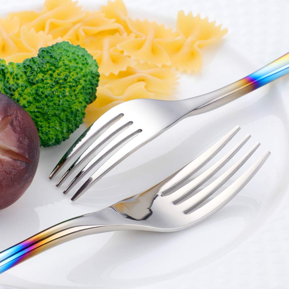 20-Piece Stainless Steel Silverware Set - Heavyweight Flatware Cutlery for 4 (Knife, Fork, Spoon) - Mirror Finish, Dishwasher Safe - Gradient Rainbow Design - Perfect for Dinner Parties, Restaurants & Everyday Dining