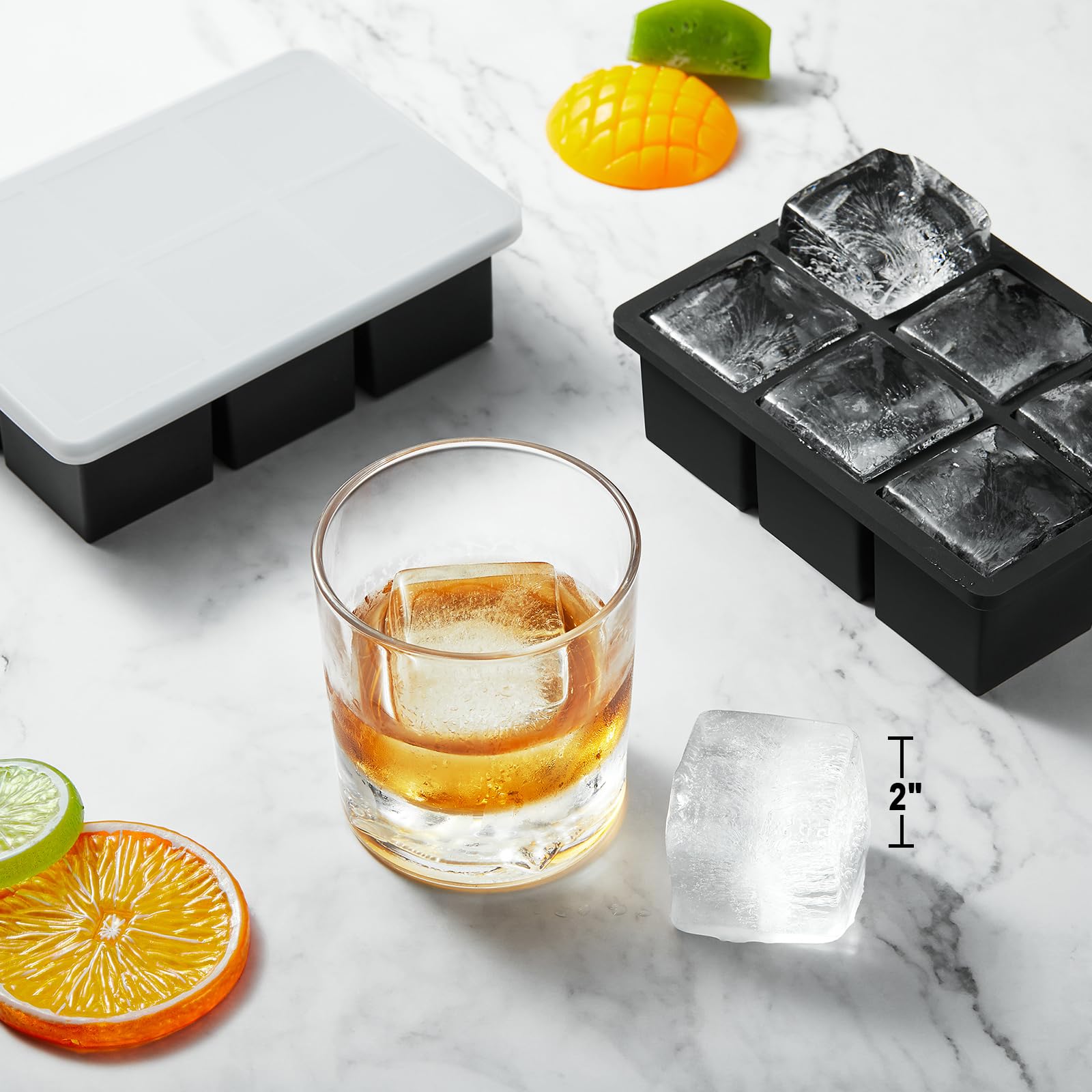 3-Pack Large Silicone Ice Cube Tray with Lids - Big Square Whiskey Ice Molds for Cocktails & Old Fashioned Drinks | Perfect for Home Bars, Parties & Entertaining