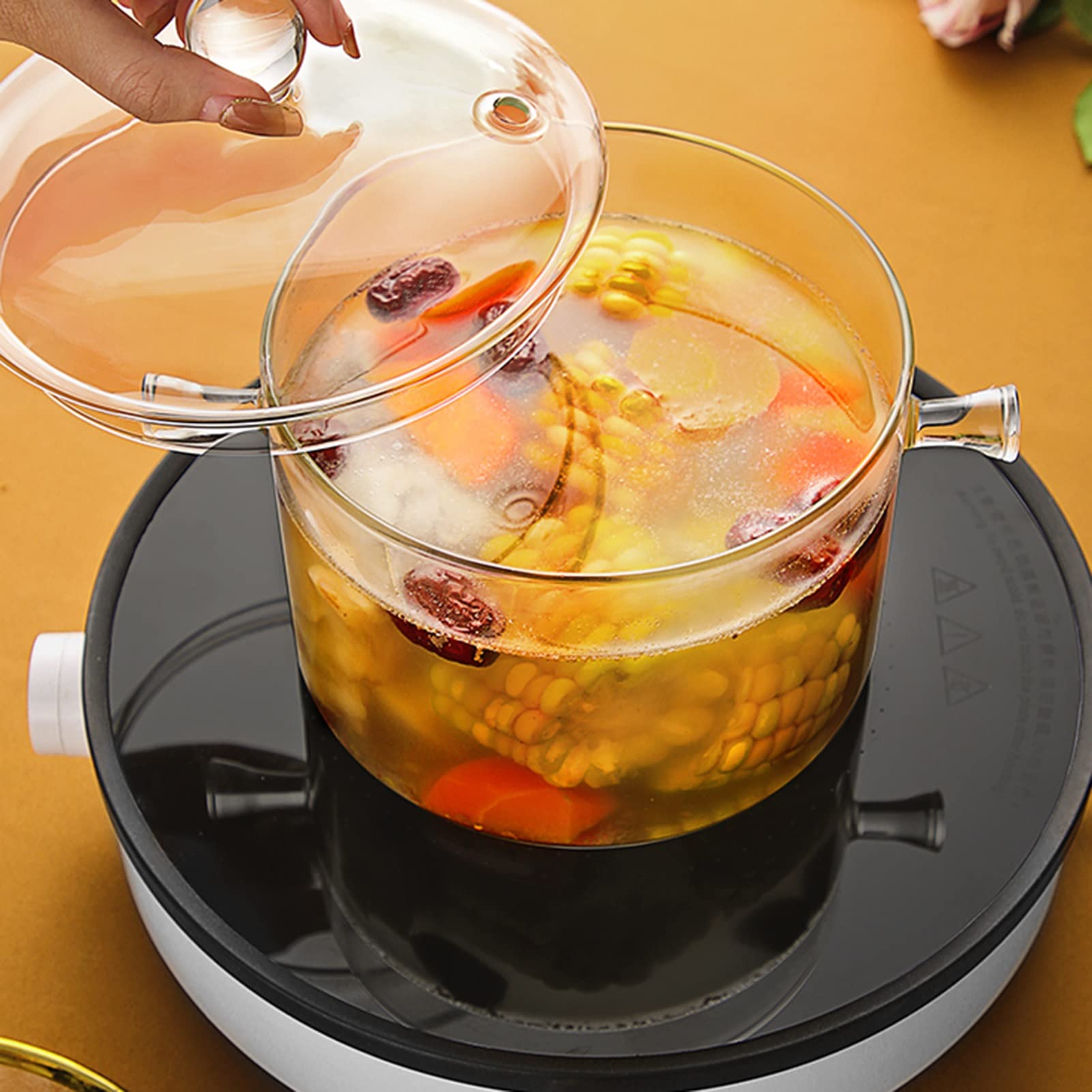 Transparent Glass Soup Pot with Lid - 1500ml Thickened Milk Pan for Cooking, Sauce Making & Salad Mixing | Perfect for Kitchen, Household & Meal Prep | Clear Color