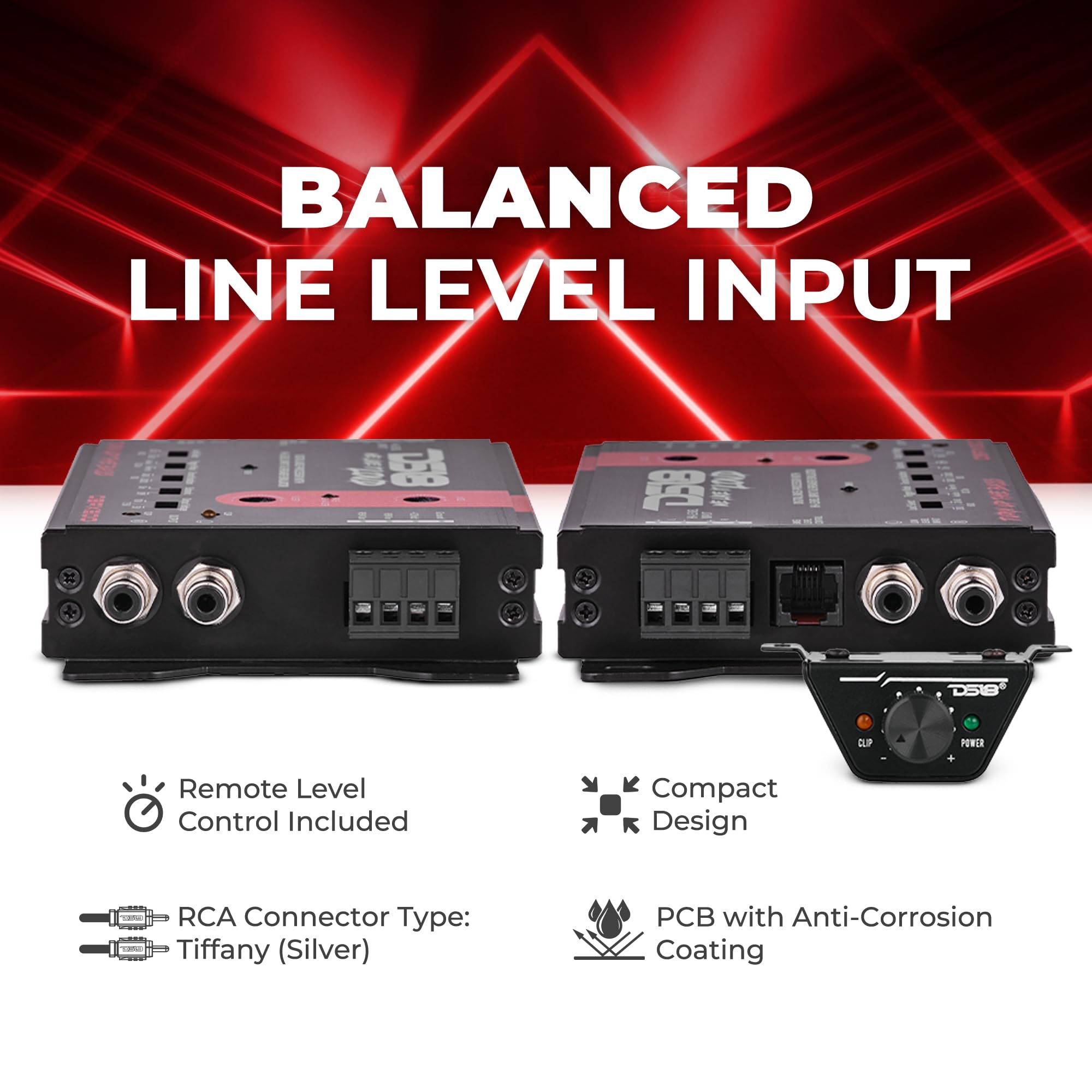 DS18 DBPX200 Digital Bass Processor with Hi-Low Signal Converter & Speaker Emulator - 2-Channel Preamp Input/Output, Adjustable Bass EQ - Car Audio System Enhancement for Subwoofers and Amplifiers