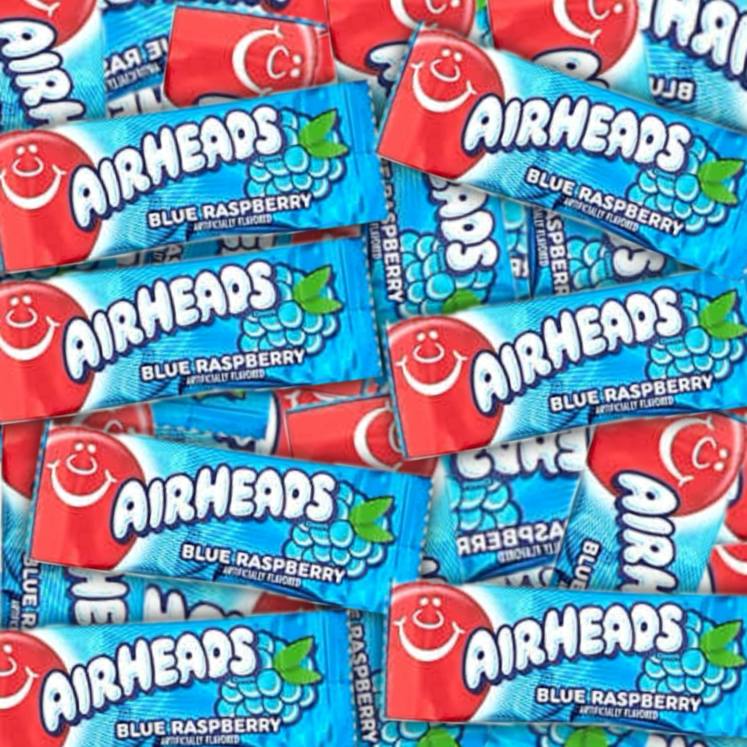 Airheads Blue Raspberry Mini Candy Bars - 80 Individually Wrapped Chewy Fruit Taffy (2 lbs Bulk Bag) | Gluten Free, Non-Melting | Perfect for Birthday Parties, Halloween Treats, Office Snacks & Pantry Storage