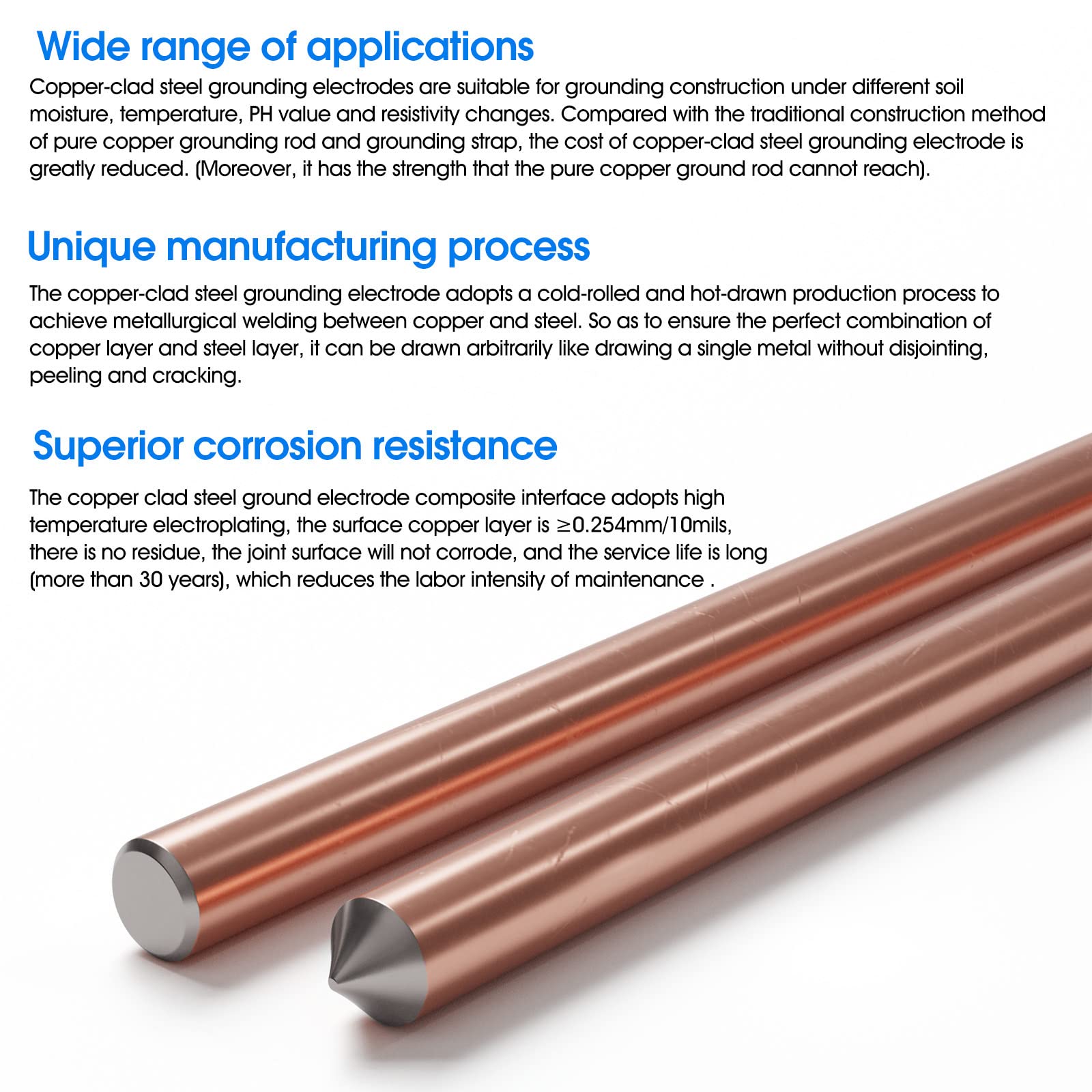 GOUNENGNAIL 4ft Ground Rod Kit - 5/8'' UL Listed Bonded Electrical Copper Grounding Rod with Bronze Clamp for Lightning Protection & Earthing - Perfect for Fence, Swimming Pool, Solar Panel & Electrical System Grounding