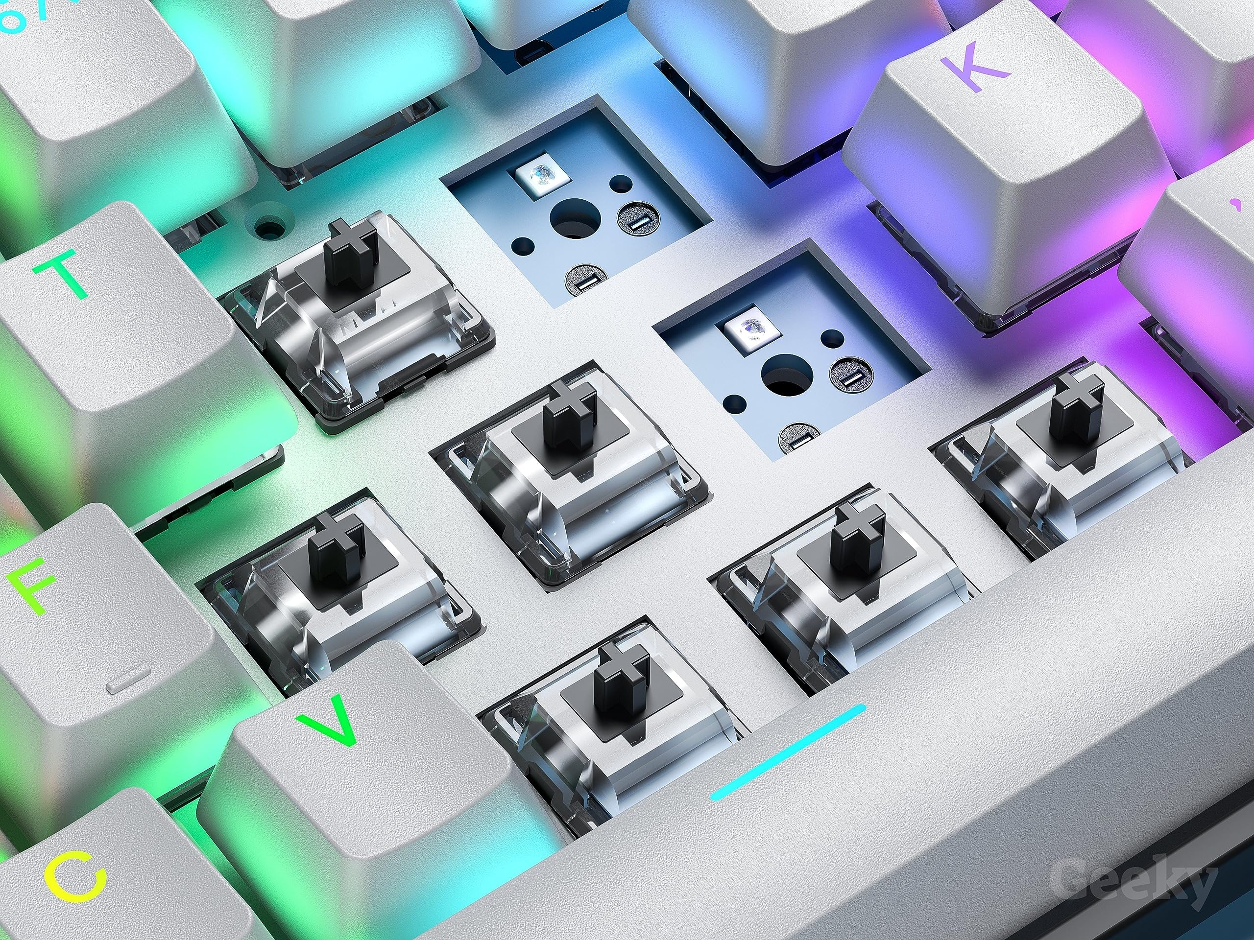 Geeky GK65 65% Hot Swappable Mechanical Gaming Keyboard - 68 Key RGB Backlit Wired Keyboard for PC & Mac | ANSI US Layout (White/Black Switch) | Perfect for Esports, Coding & Office Work