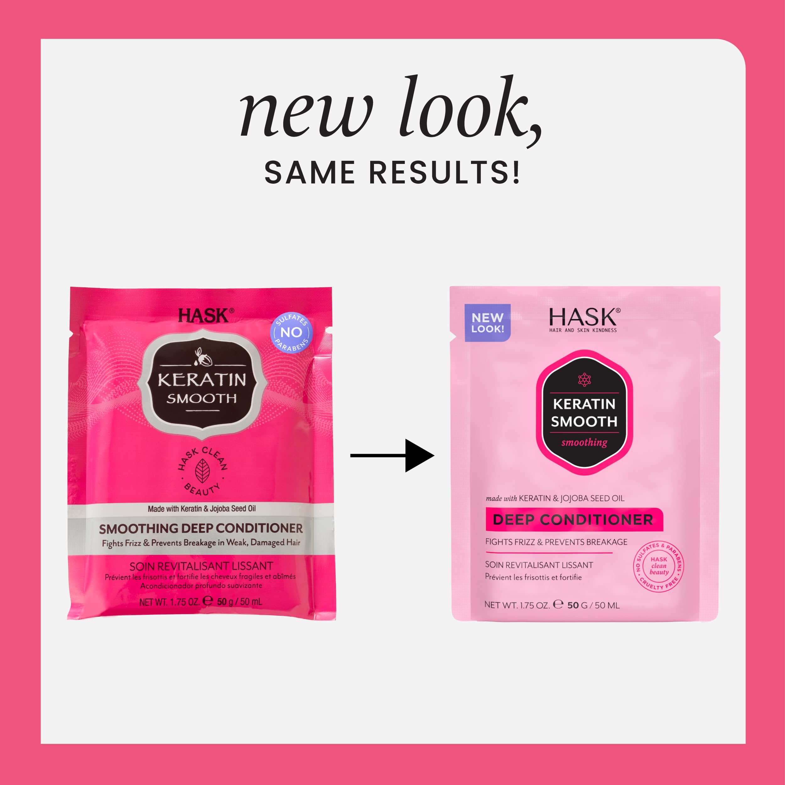 HASK Keratin Protein Smoothing Deep Conditioning Hair Mask Treatment - 50g for Dry, Frizz-Free & Damaged Hair Repair | Paraben & Silicone Free | At-Home Salon Quality Hair Care for Smooth & Shiny Locks