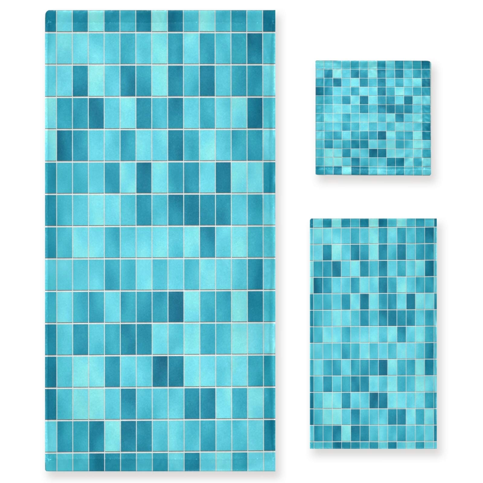 ALAZA 3-Piece Turquoise Teal Blue Bath Towel Set - Soft Hand Towel, Washcloth & Face Towel for Guest Bathroom, Kitchen & Spa Decor | Quick-Drying & Absorbent Cotton Towels for Home, Hotel & Beach Use