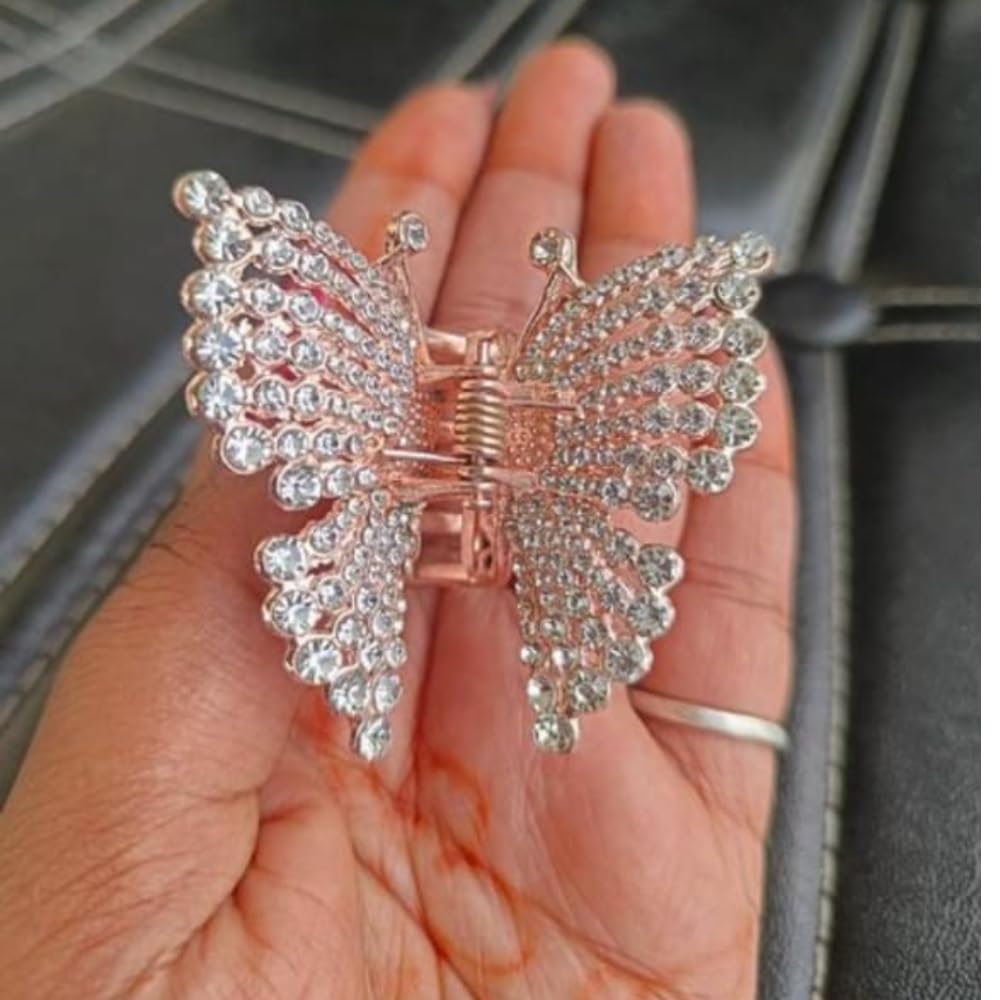 RSJ TRADERS Elegant Pearl Hair Clips for Women & Girls - Metal Claw Butterfly Hair Clip with Pearls - Perfect for Weddings, Parties & Everyday Use