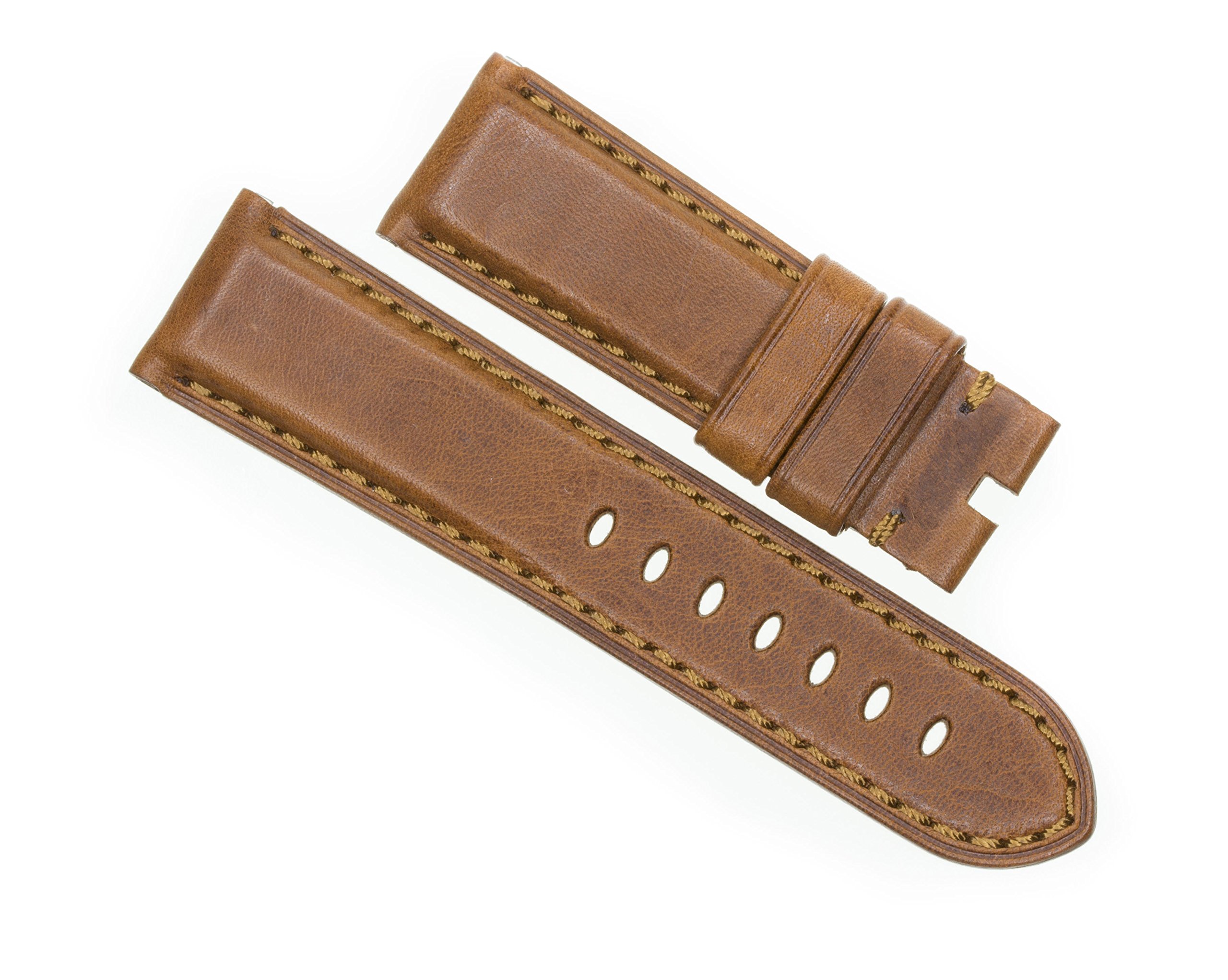 26mm Genuine Cow Leather Watch Strap - Gold Brown Deployment Buckle with Gold Stitch - Compatible with PANERAI Regular Size Watches - Perfect for Business, Casual & Formal Occasions