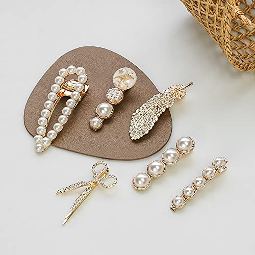 Sonpal Geometric Hollow Metal Hair Clips for Women - 6-Piece Set with Pearl Accents | Korean Hair Barrettes, Hairpins & Clamps | Perfect for School, Work & Special Occasions