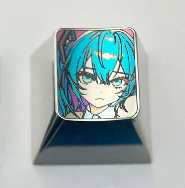 Hatsune Miku Anime Themed 1U Color Titanium Alloy Engraved Keycap - Custom Mechanical Keyboard Keycap for Gaming PC, Typing & Collectors - Perfect for Cosplay Fans, Anime Lovers & Keyboard Enthusiasts