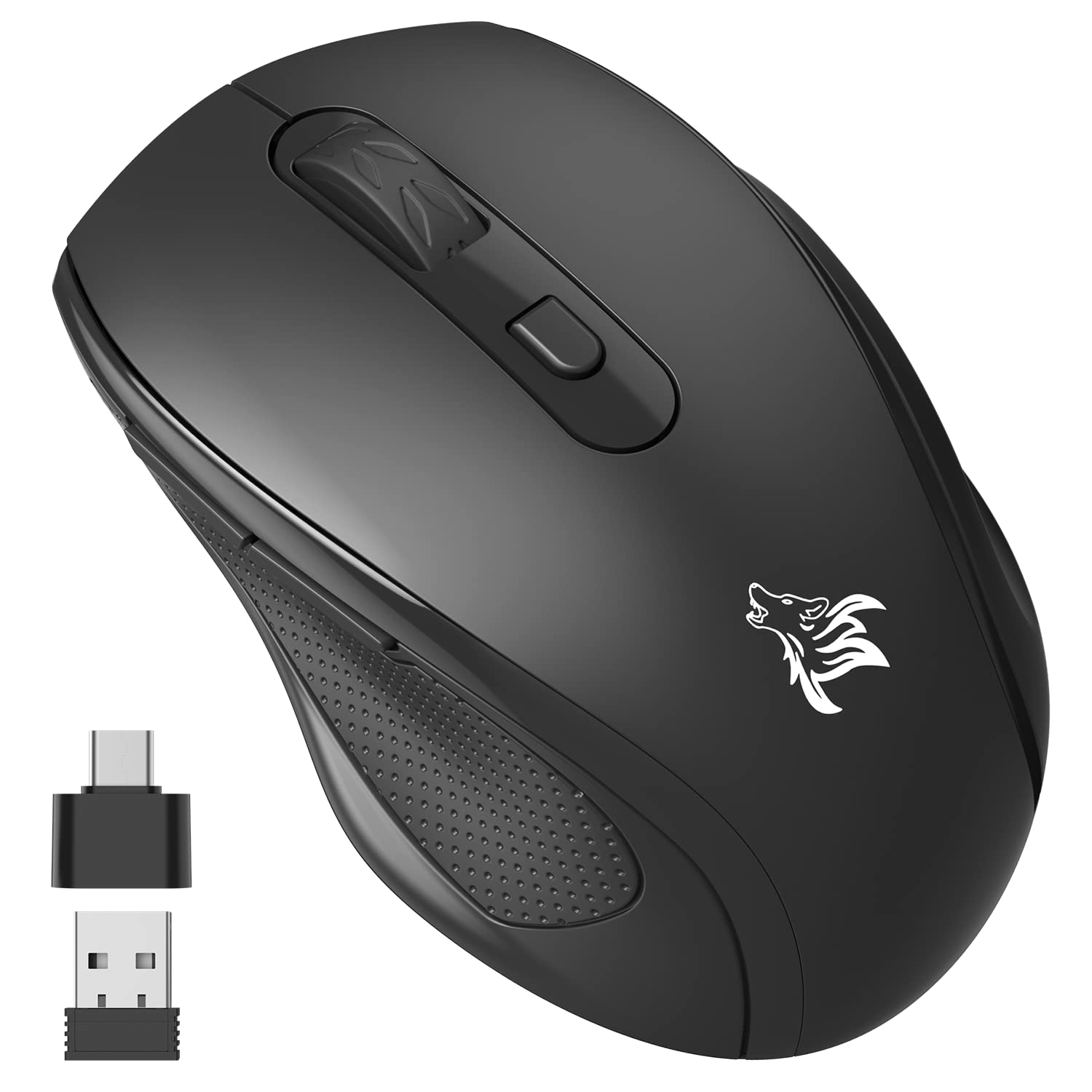 Morecoo Wireless Mouse for Laptop & PC - 2.4G Portable Optical Mouse with USB Receiver & USB-C Adapter, 6-Button Ergonomic Cordless Mouse with Side Buttons (Black) | Perfect for Office, Gaming & Travel Use