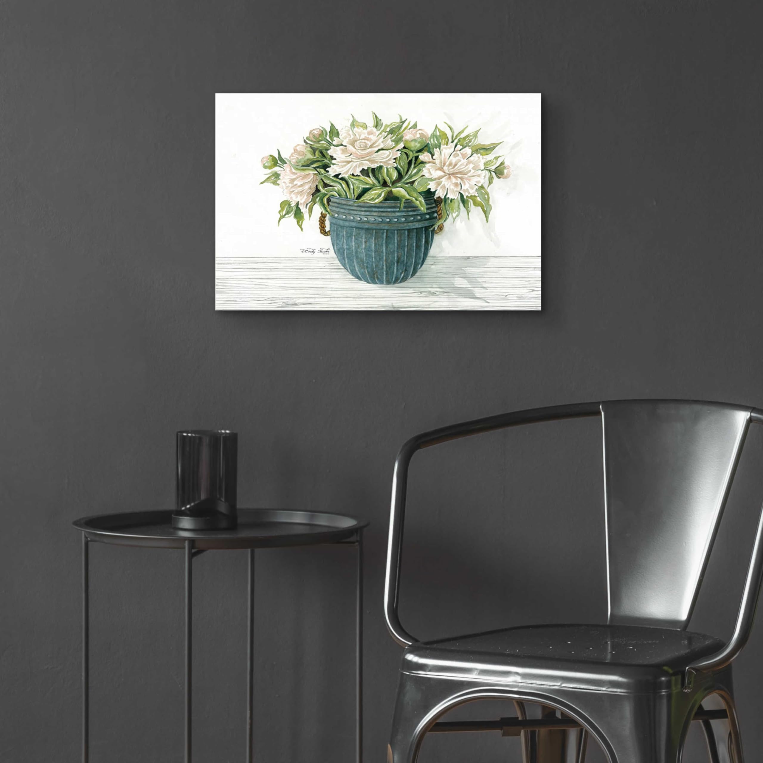 Galvanized Pot Peonies Acrylic Glass Wall Art by Cindy Jacobs - 24x16 Inches Floral Painting for Living Room, Bedroom & Office Decor