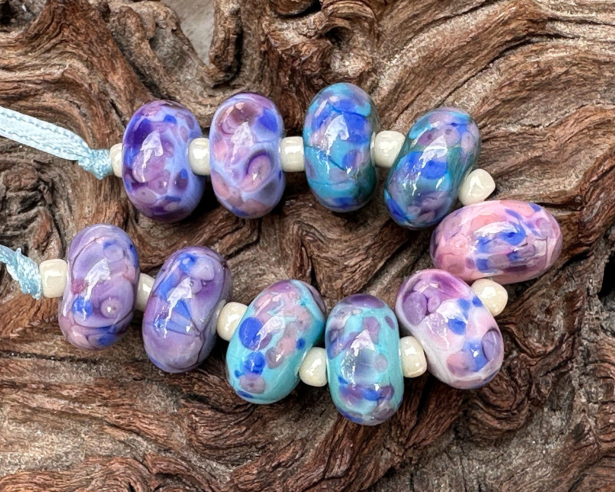 10 Pink & Purple Lampwork Glass Beads Set for Jewelry Making - DIY Bracelets, Necklaces & Earrings - Handmade SRA Art Beads for Crafting & Gifts